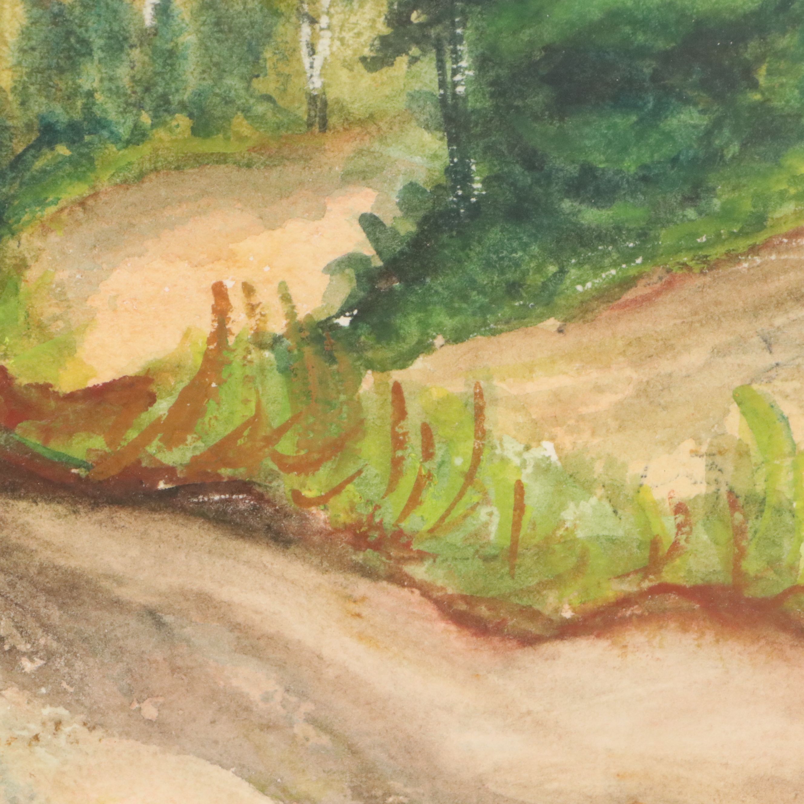 F. Pogue Mountainous Landscape Watercolor Painting