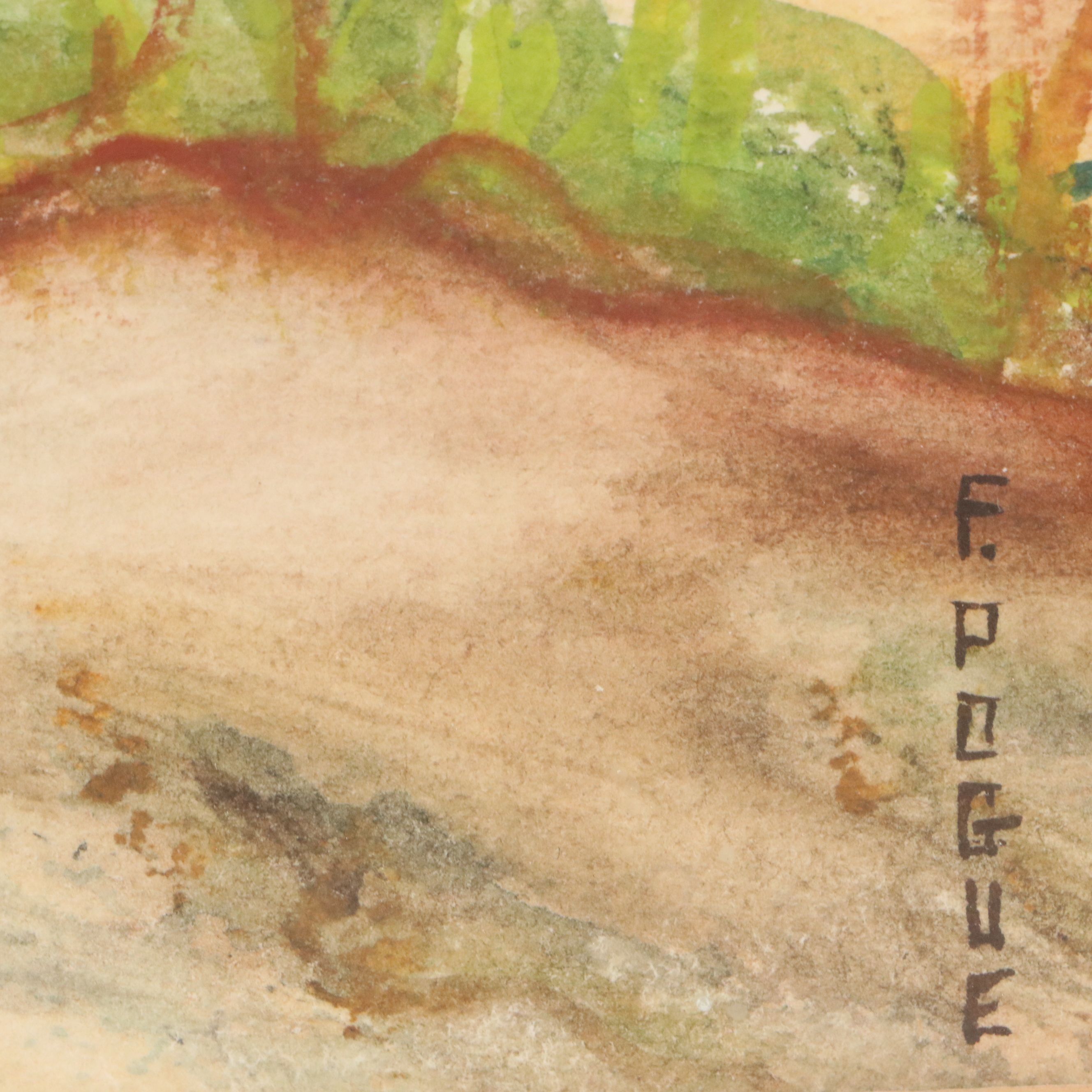 F. Pogue Mountainous Landscape Watercolor Painting