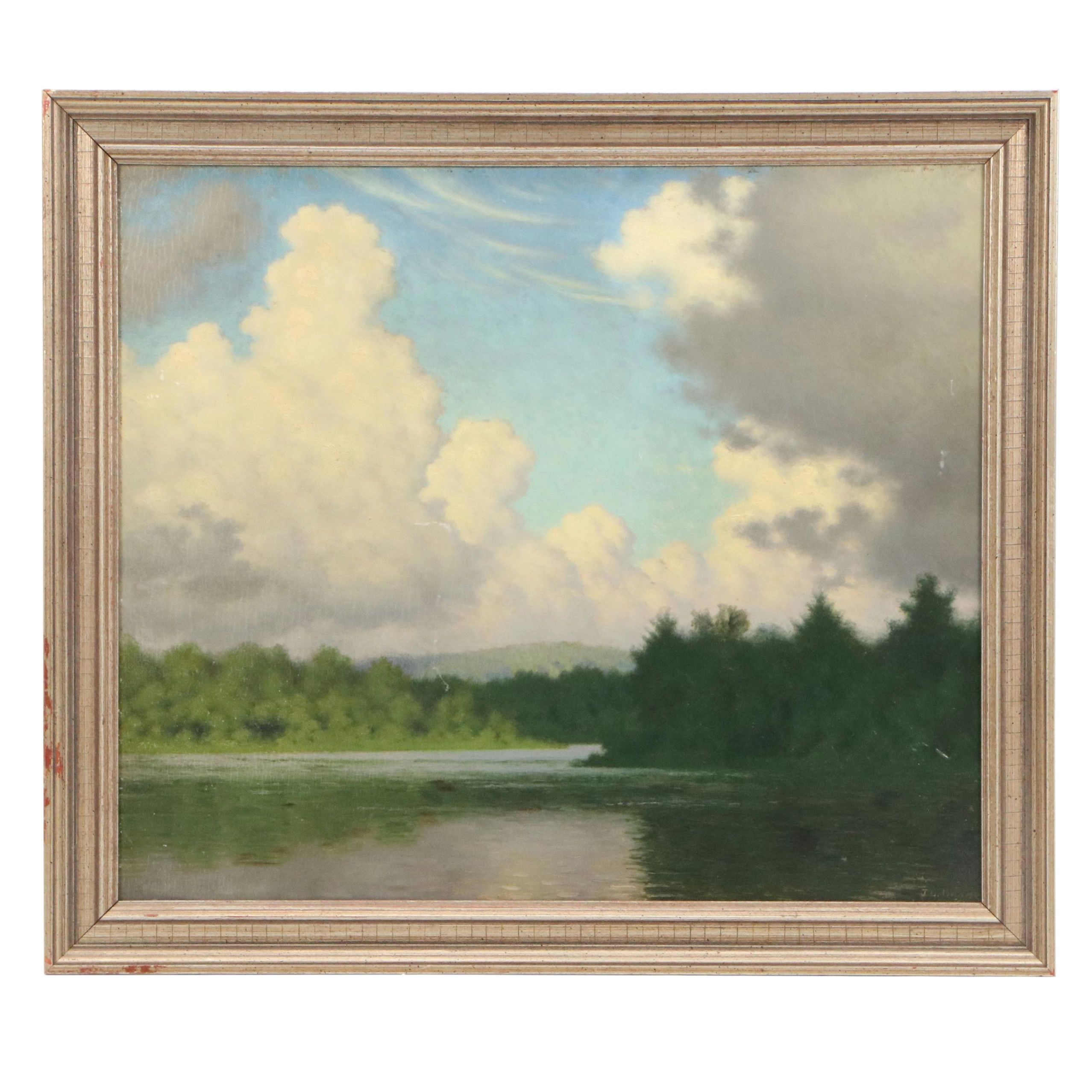 James Longacre Wood Lake Landscape Oil Painting, Circa 1920