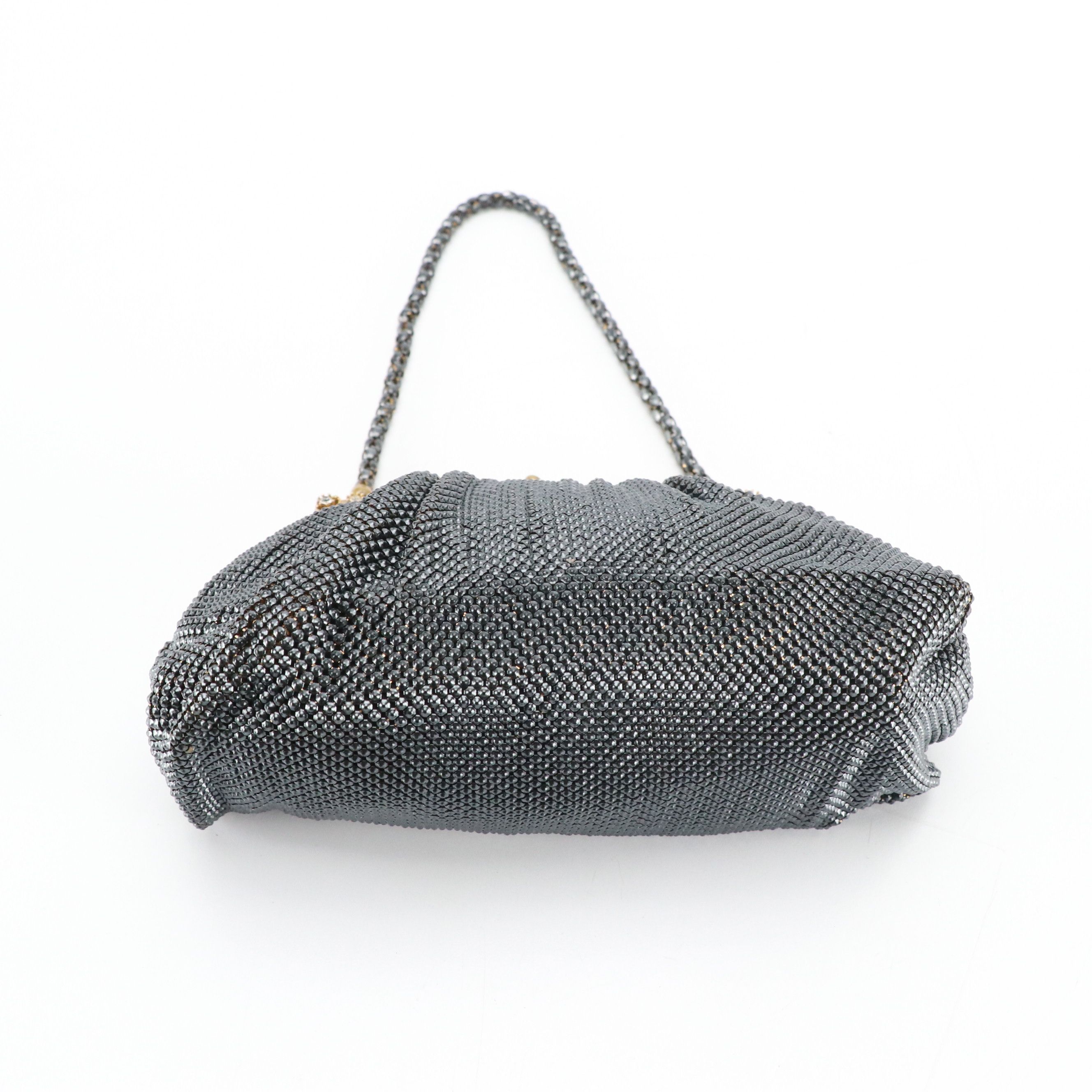 Whiting & Davis Navy Blue Beaded Embellished Frame Evening Bag, Circa 1940s