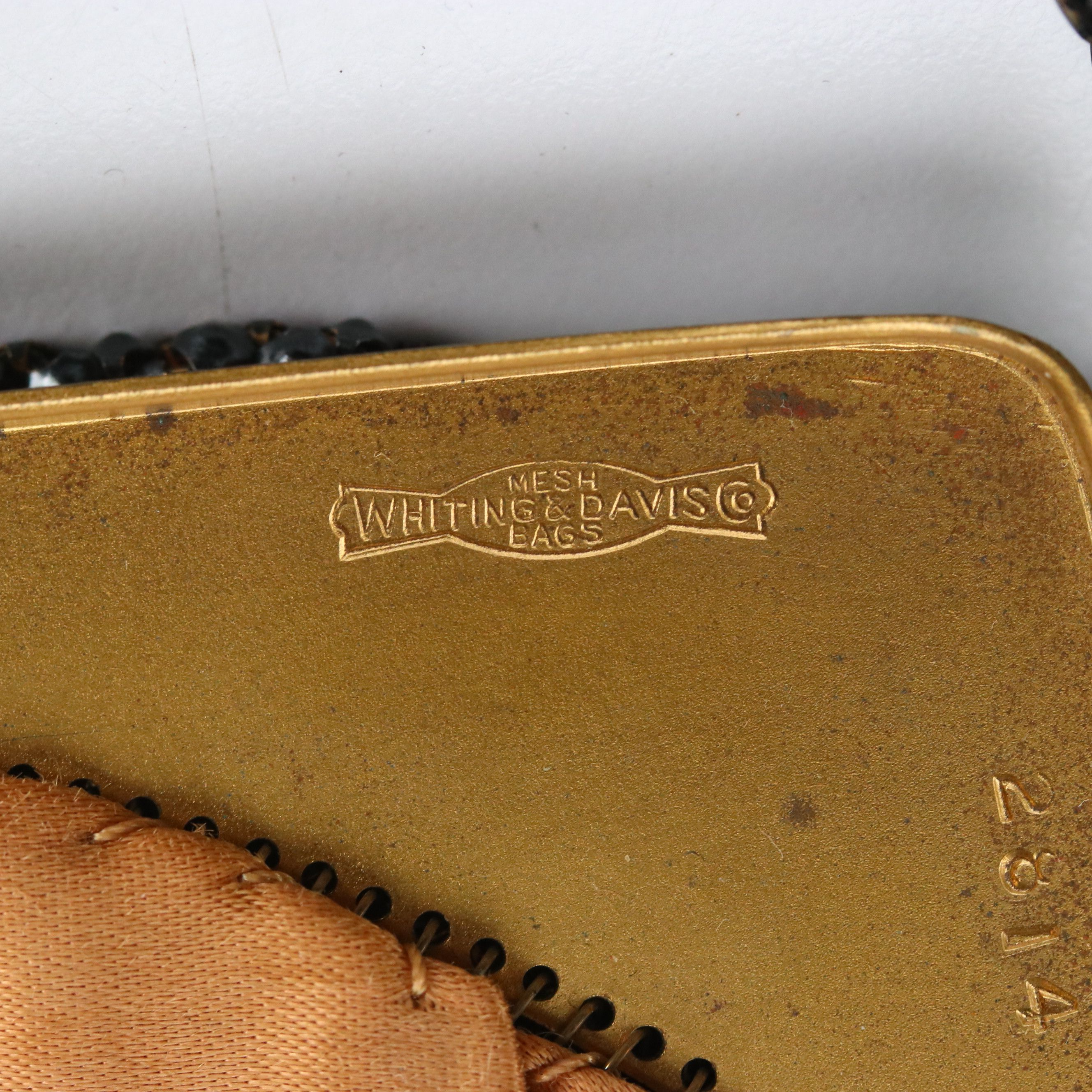 Whiting & Davis Navy Blue Beaded Embellished Frame Evening Bag, Circa 1940s