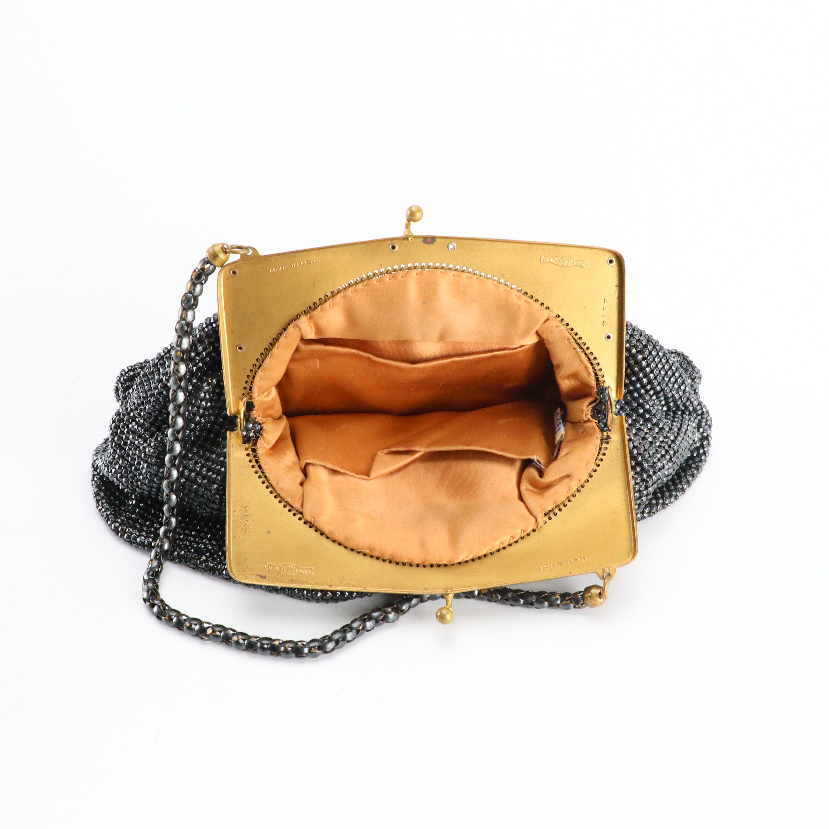 Whiting & Davis Navy Blue Beaded Embellished Frame Evening Bag, Circa 1940s