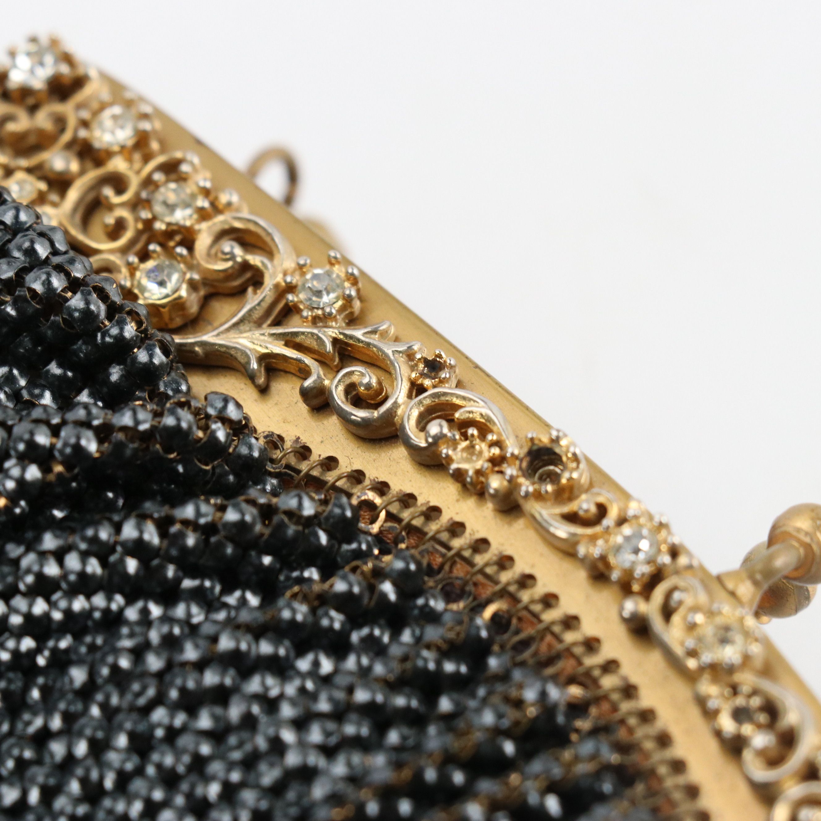 Whiting & Davis Navy Blue Beaded Embellished Frame Evening Bag, Circa 1940s