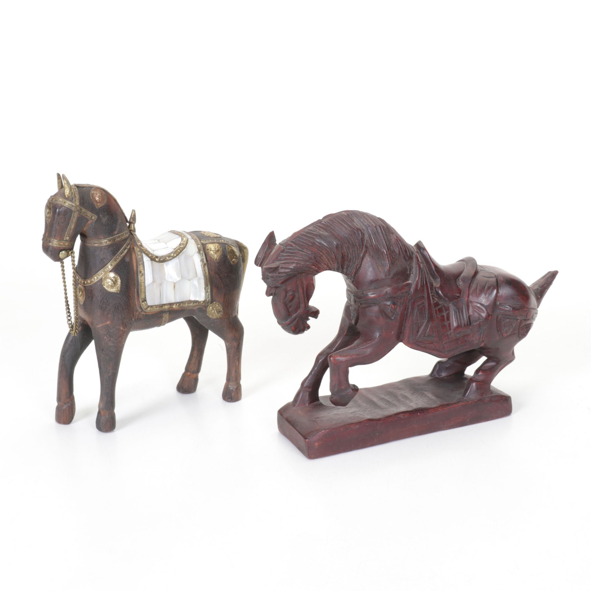 Indian Marwari War Horse with Chinese Hand-Carved Wooden Horse
