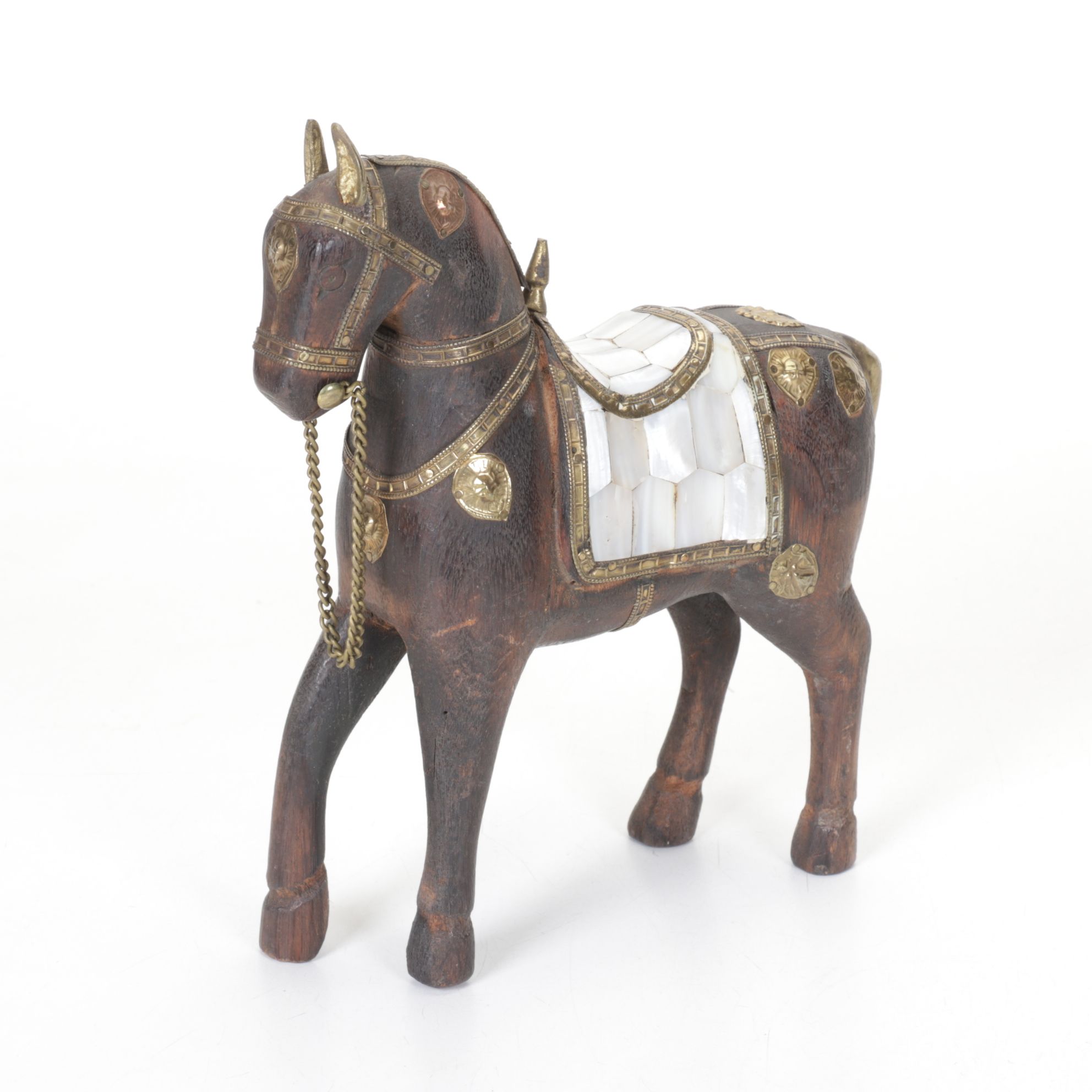 Indian Marwari War Horse with Chinese Hand-Carved Wooden Horse