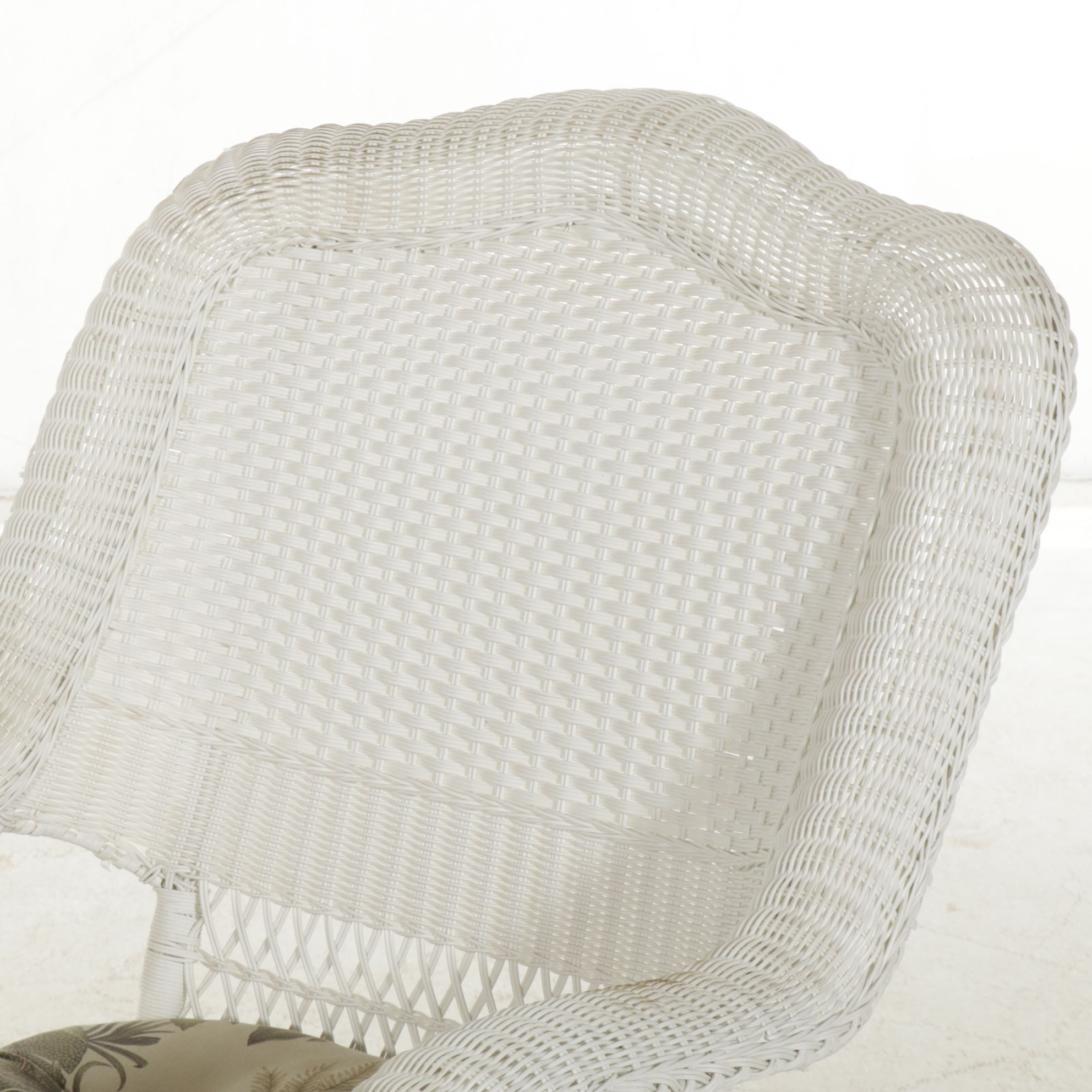 White Faux Rattan Wicker Patio Loveseat, Rocking Chair, and Side Table