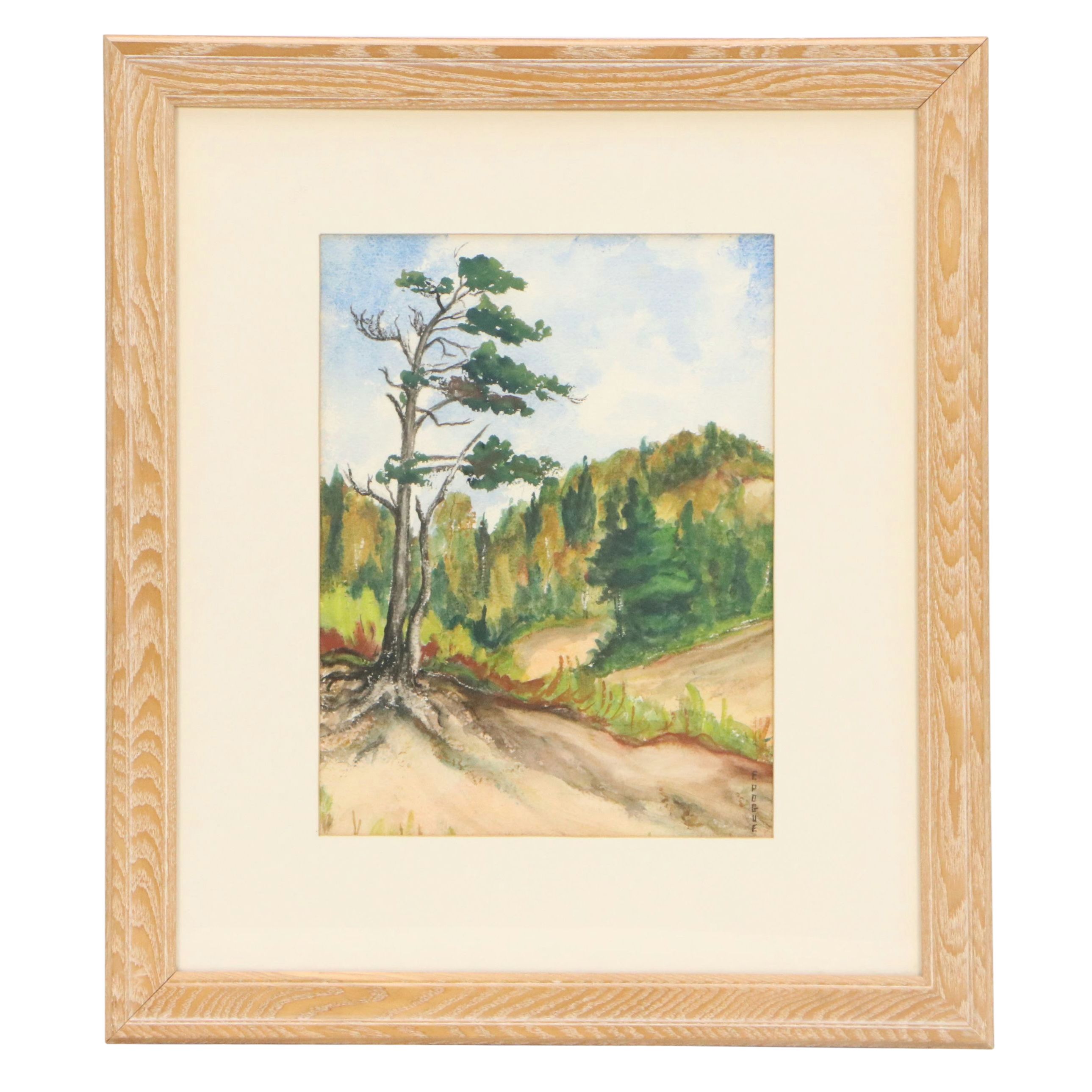 F. Pogue Mountainous Landscape Watercolor Painting