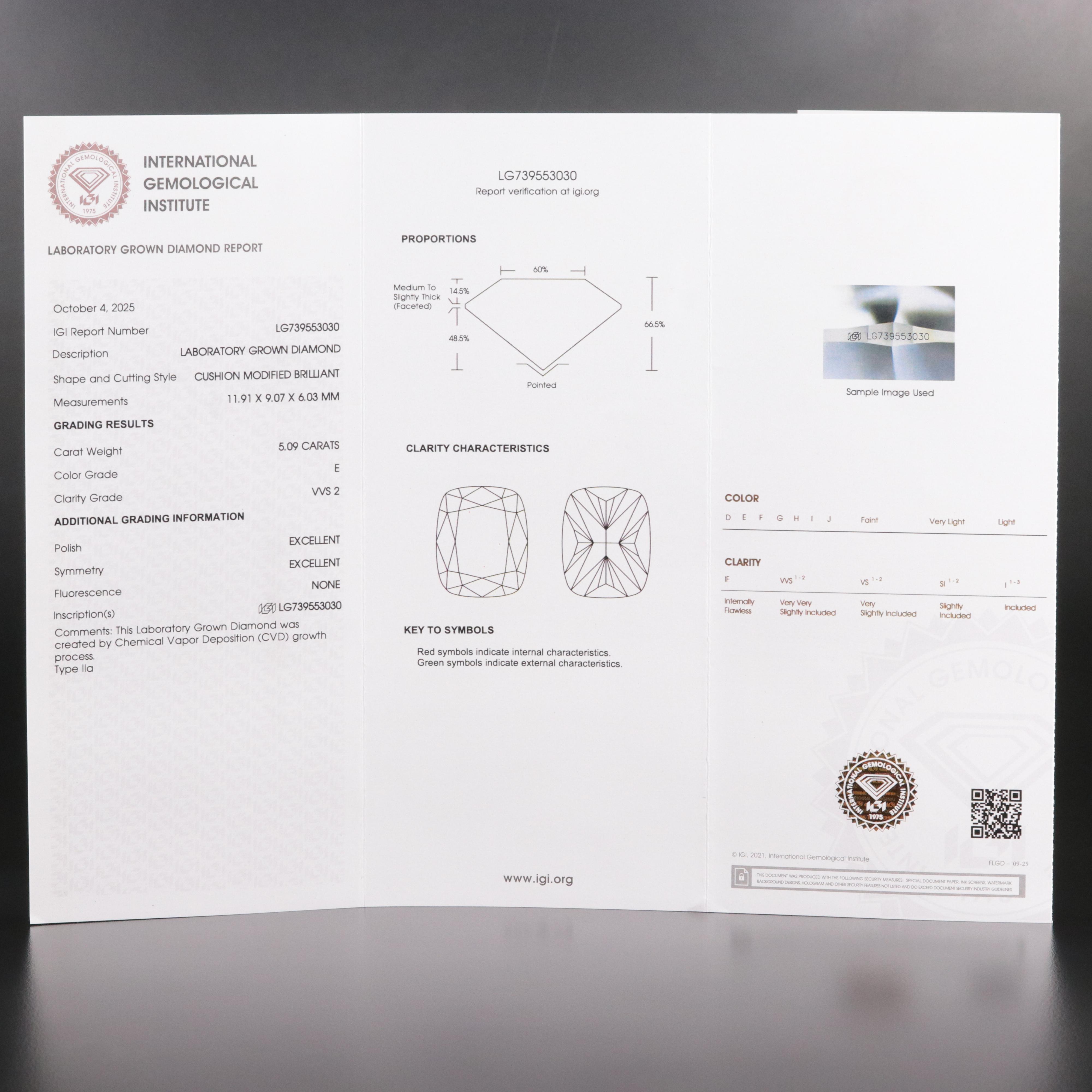 18K 5.09 CT Lab Grown Diamond Solitaire Ring with IGI Report