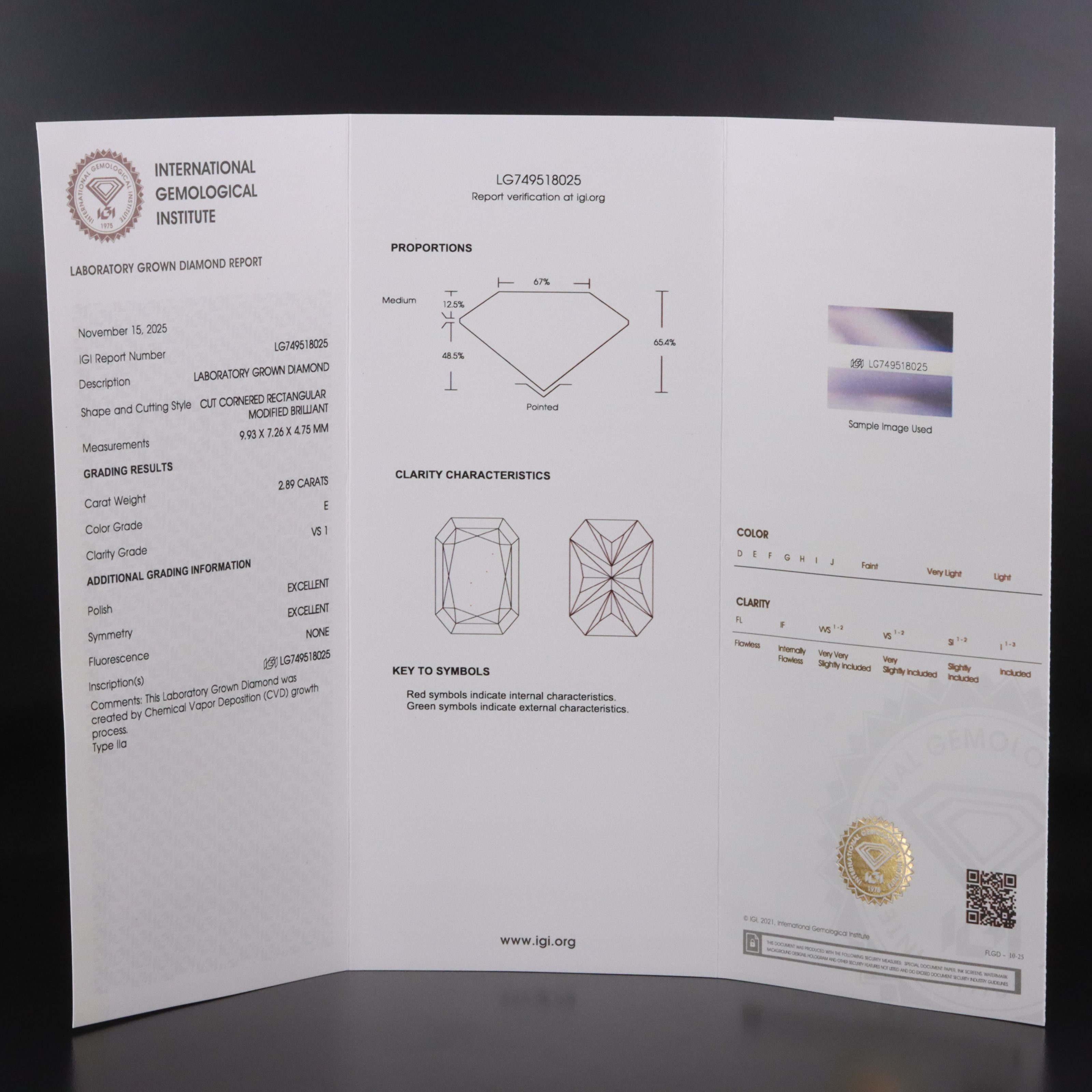 Loose 2.89 CT Lab Grown Diamond with IGI Report