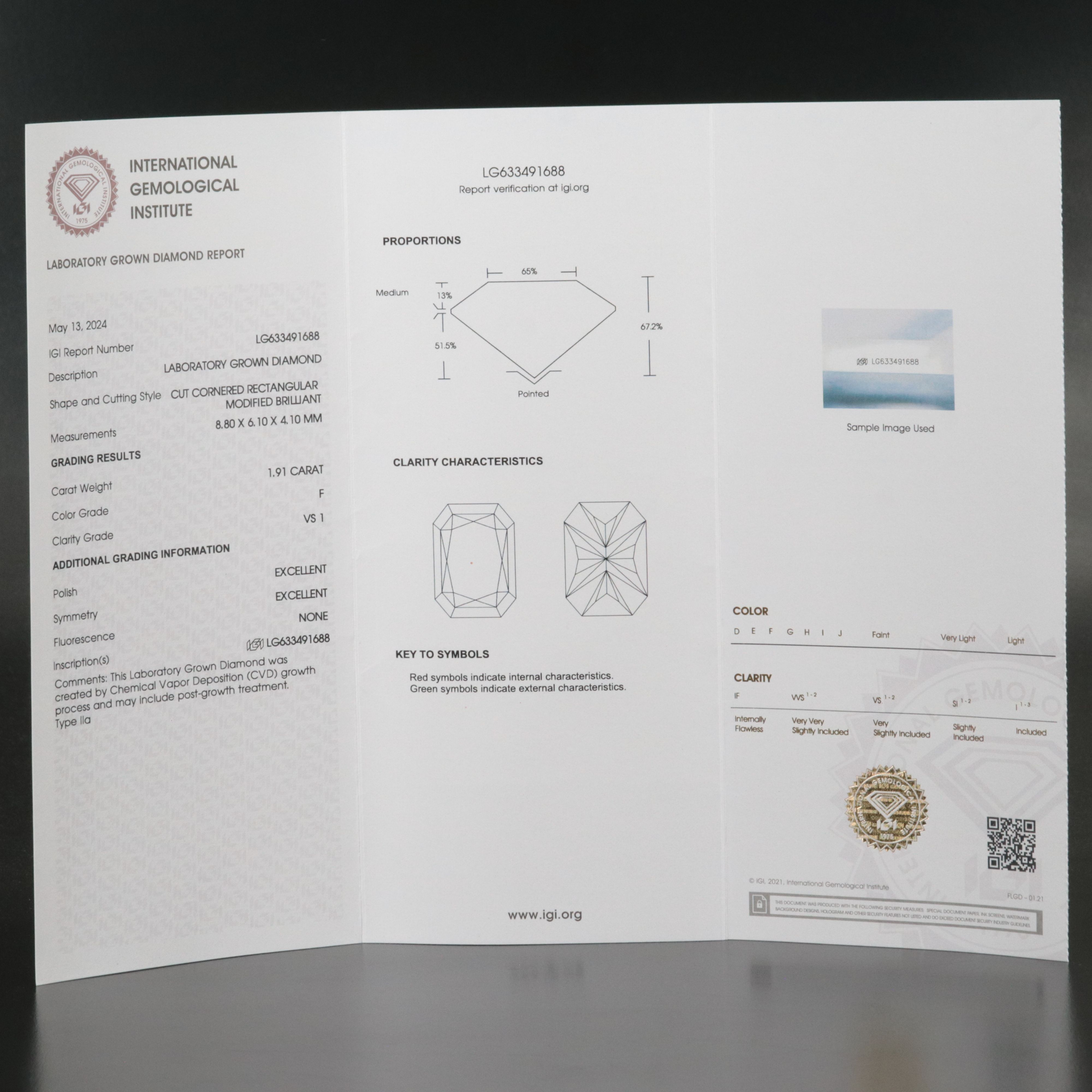 Loose 1.91 CT Lab Grown Diamond with IGI Report