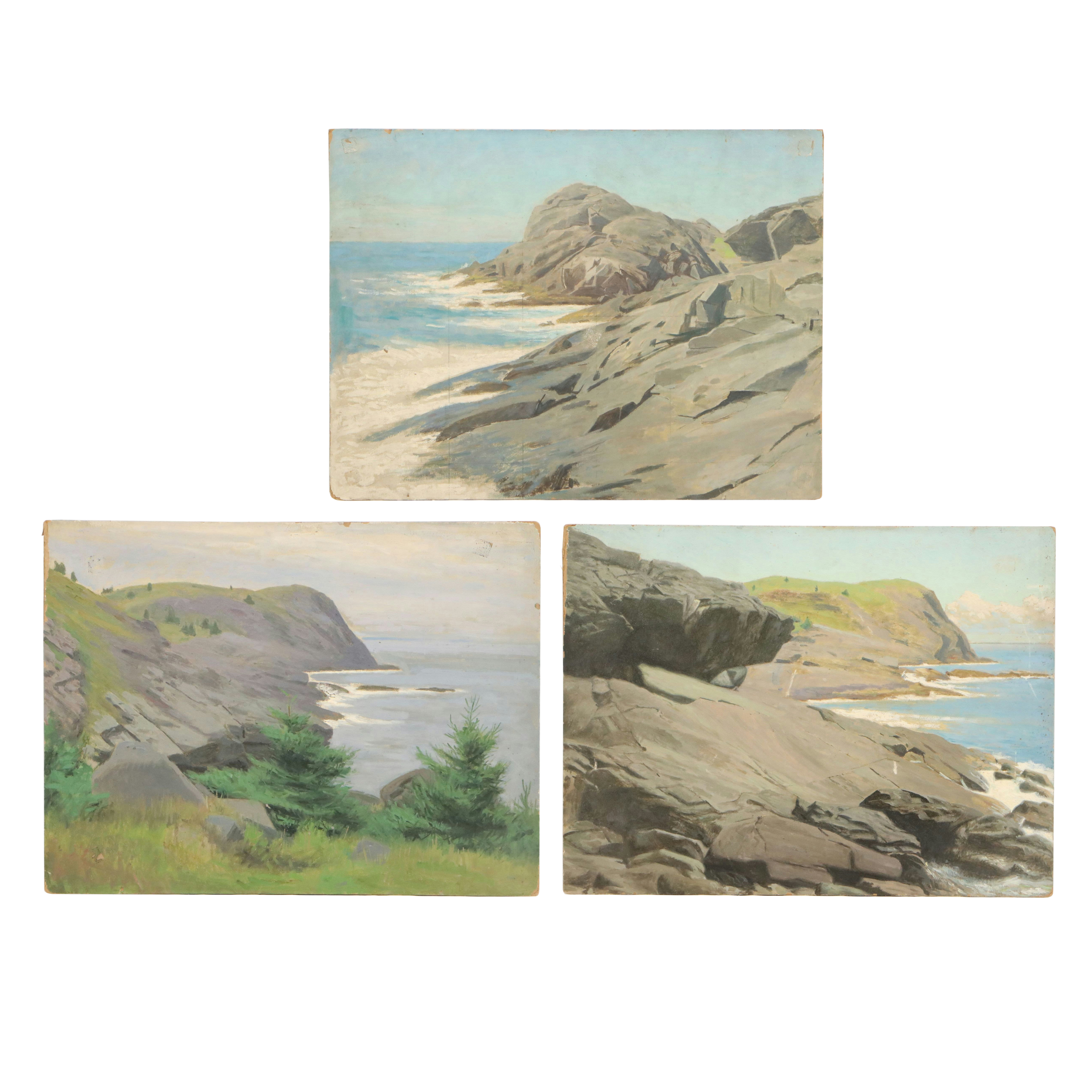 James Longacre Wood Rocky Seascape Oil Paintings, Circa 1920