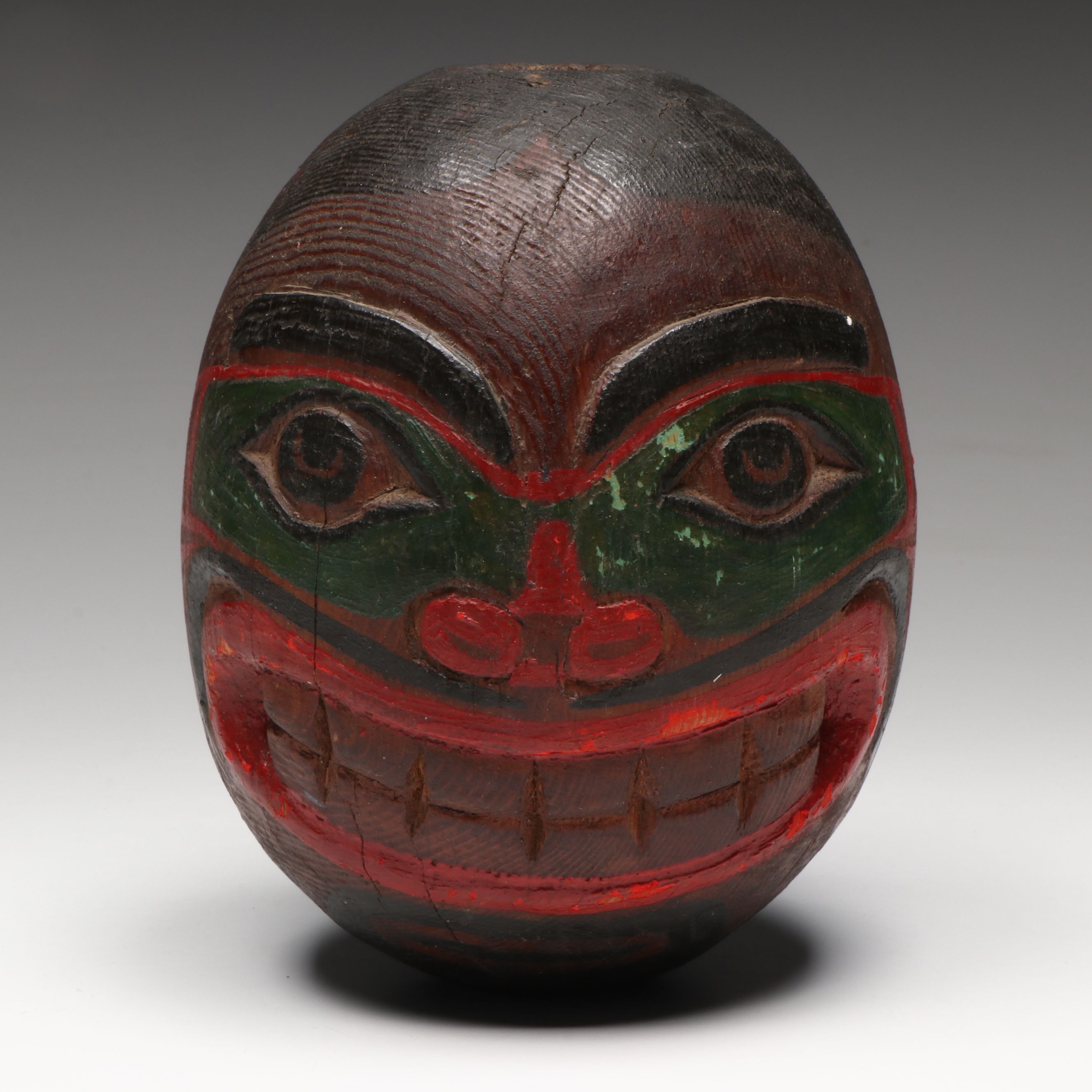 Antique Northwest Coast Tlingit or or Haida Polychrome Carved Wood Head