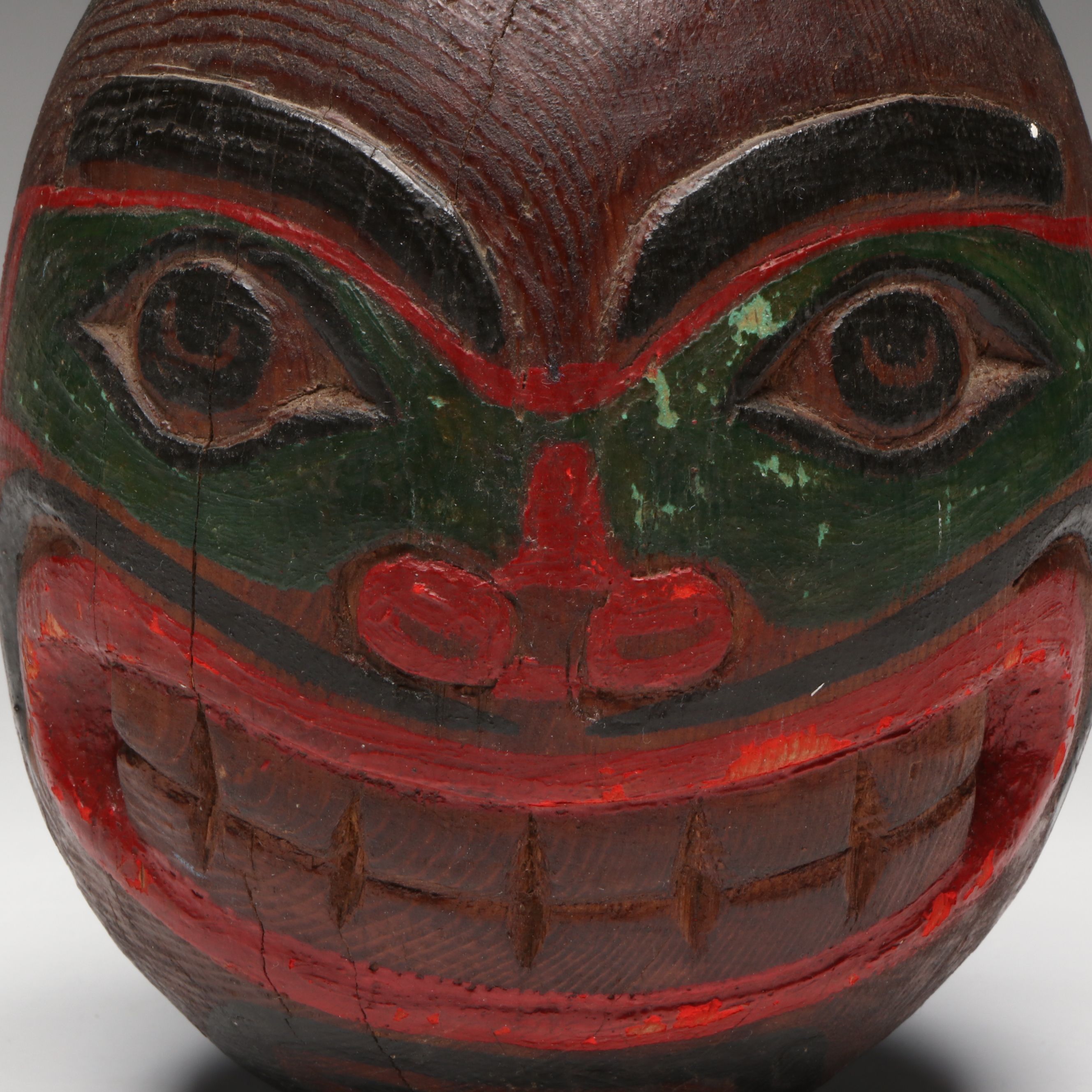 Antique Northwest Coast Tlingit or or Haida Polychrome Carved Wood Head