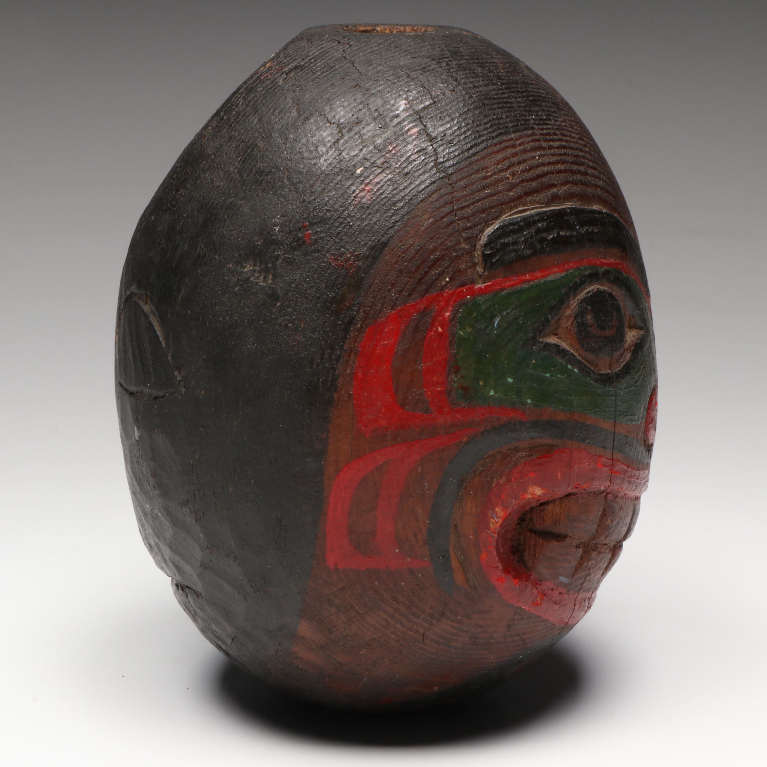 Antique Northwest Coast Tlingit or or Haida Polychrome Carved Wood Head
