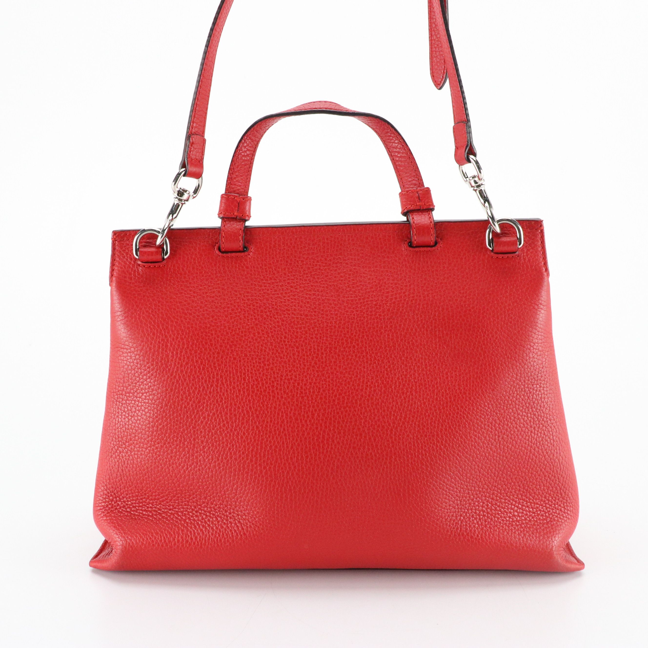 Gucci Bamboo Turnlock Two-Way Shoulder Bag in Red Grained Calfskin Leather