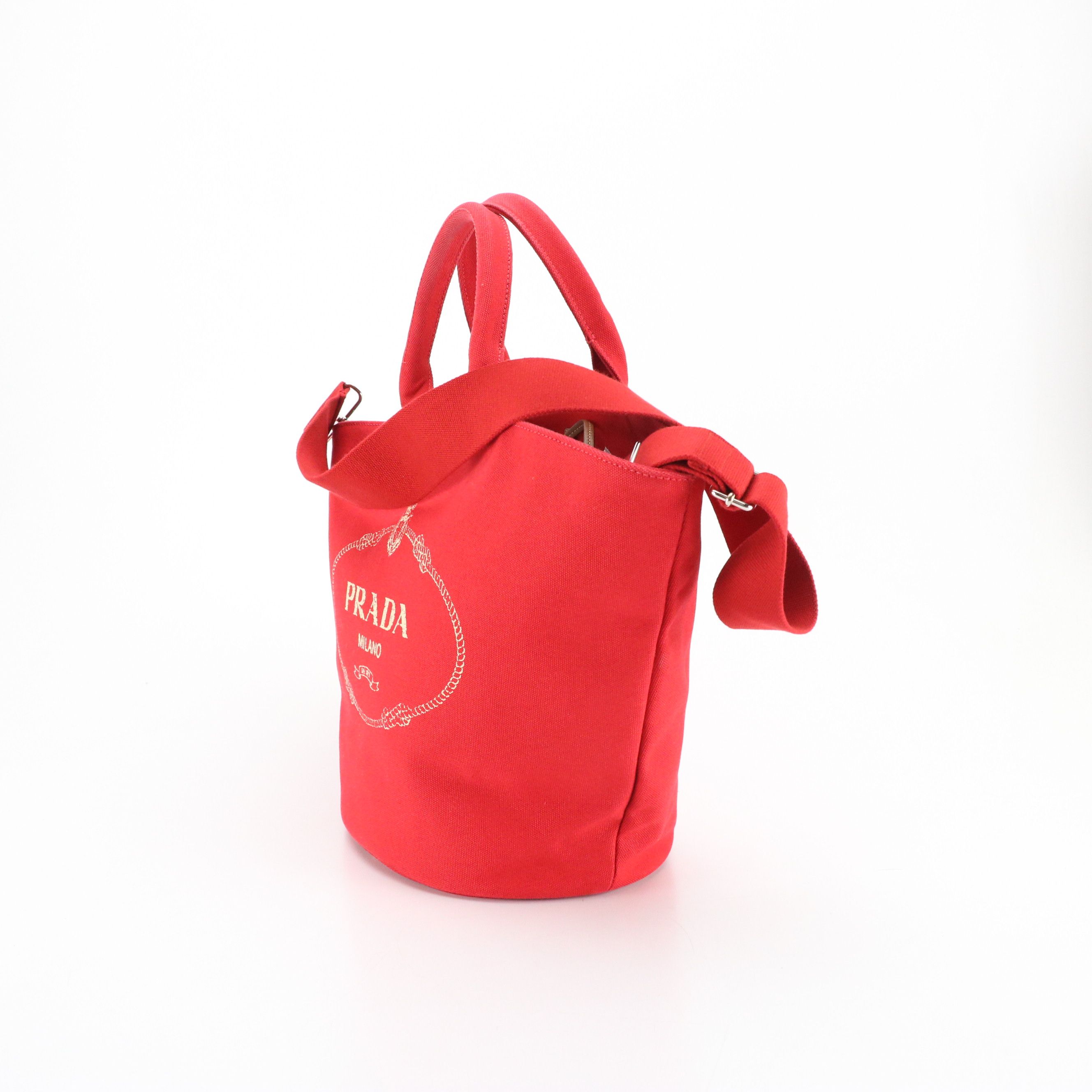 Prada Canapa Logo Two-Way Bucket Tote in Red Canvas
