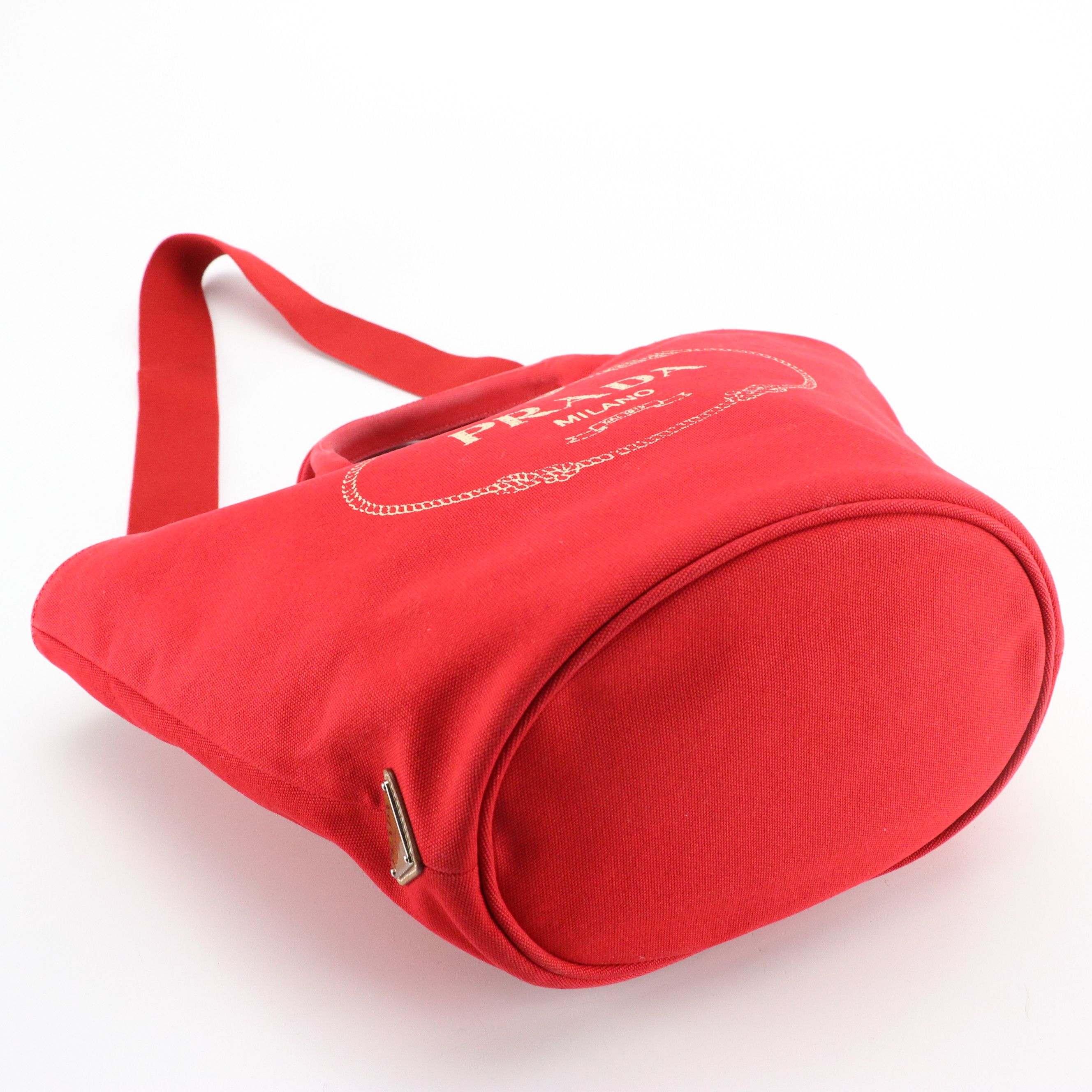 Prada Canapa Logo Two-Way Bucket Tote in Red Canvas