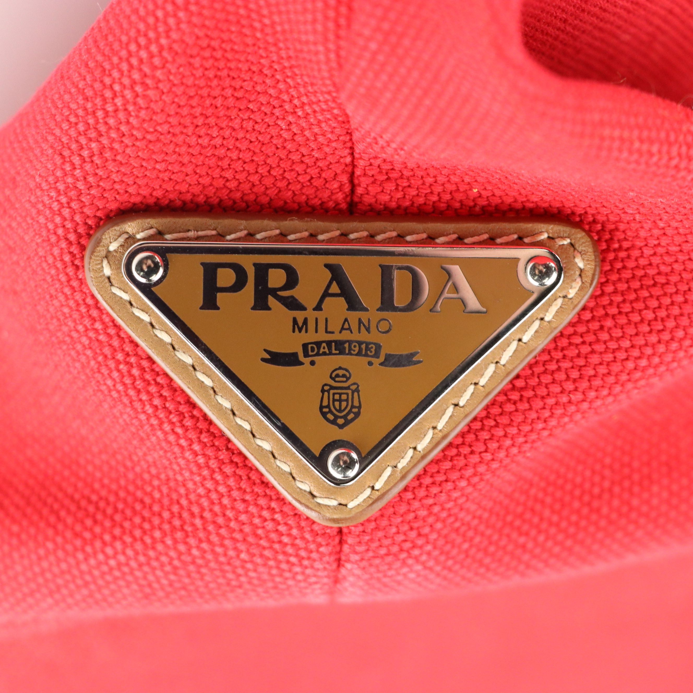 Prada Canapa Logo Two-Way Bucket Tote in Red Canvas