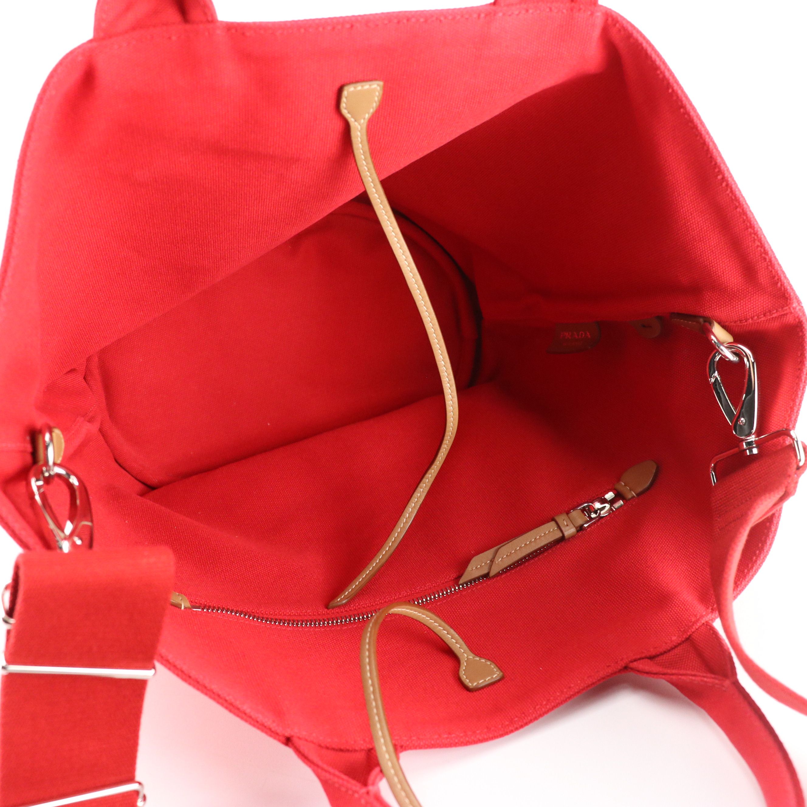 Prada Canapa Logo Two-Way Bucket Tote in Red Canvas