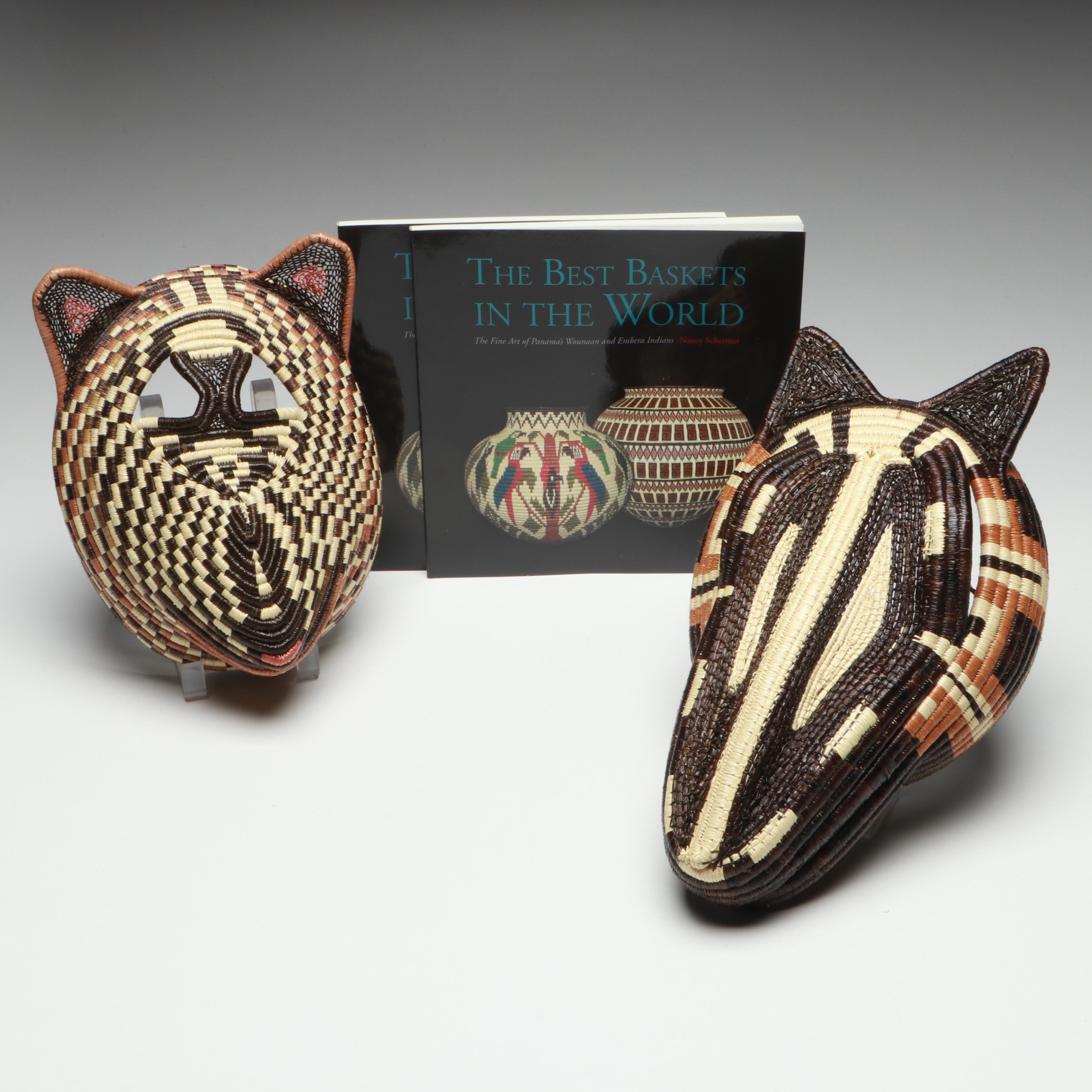 Panamanian Emberá Peoples Horse and Bear Chunga Fiber and Black Palm Masks