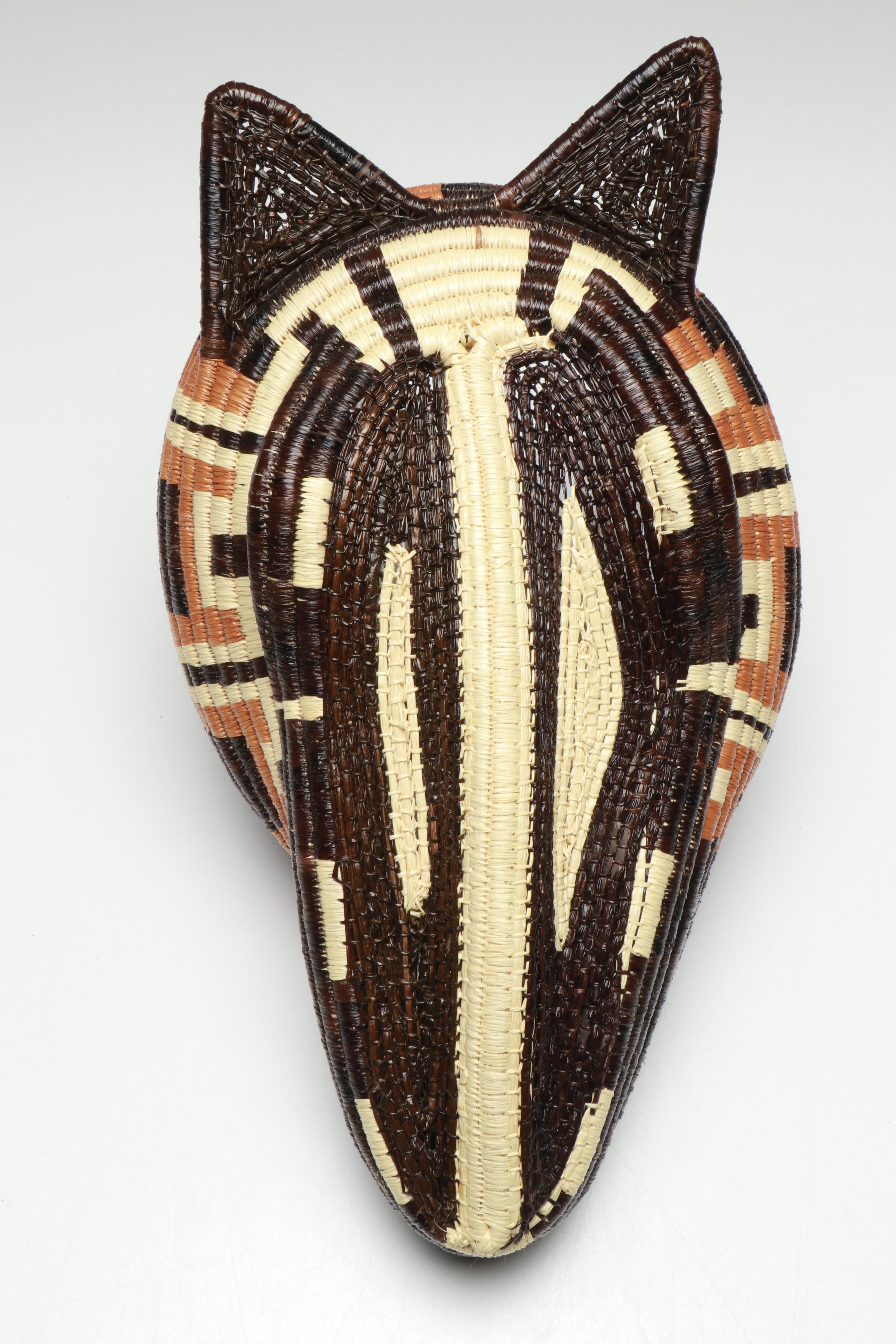 Panamanian Emberá Peoples Horse and Bear Chunga Fiber and Black Palm Masks