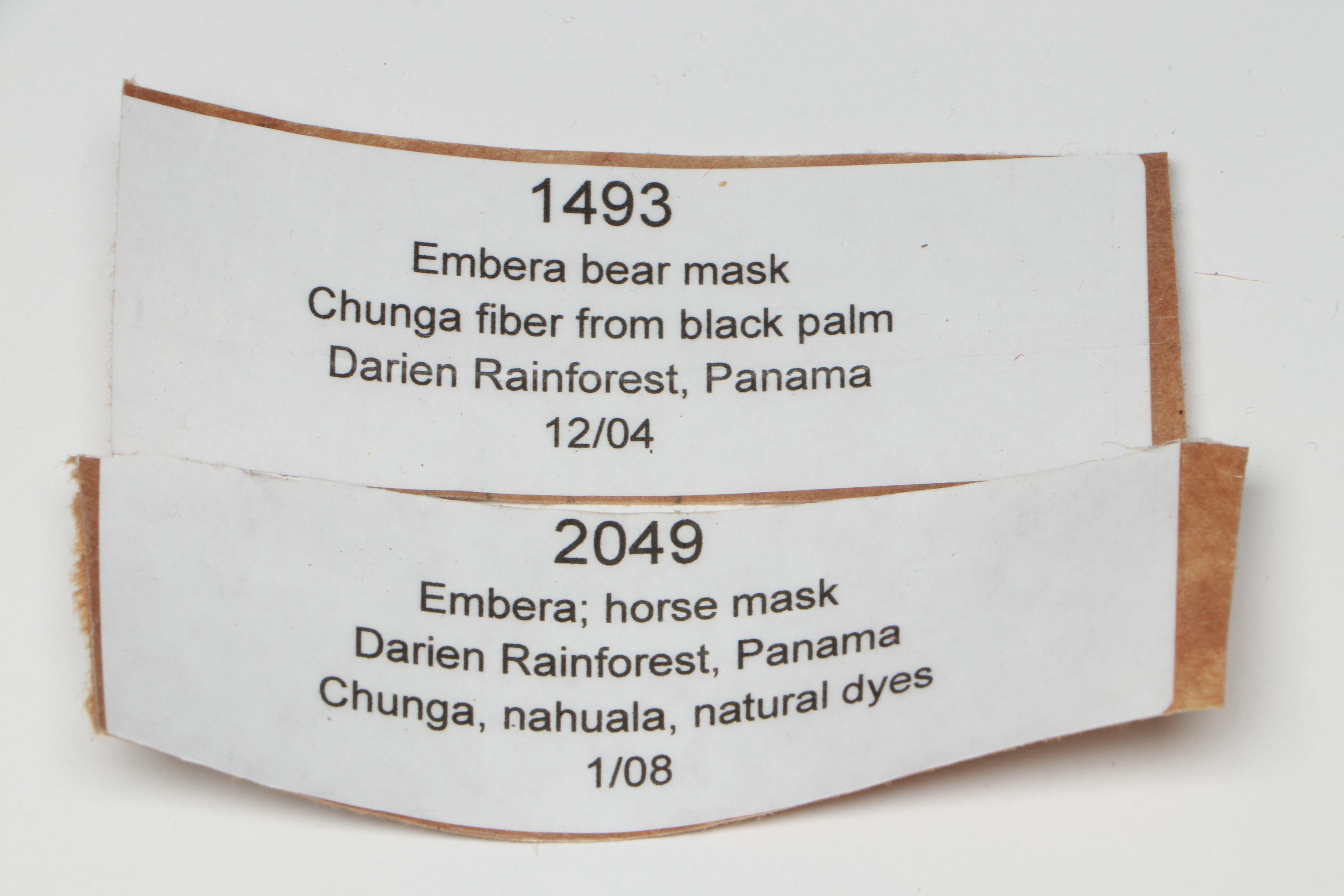 Panamanian Emberá Peoples Horse and Bear Chunga Fiber and Black Palm Masks