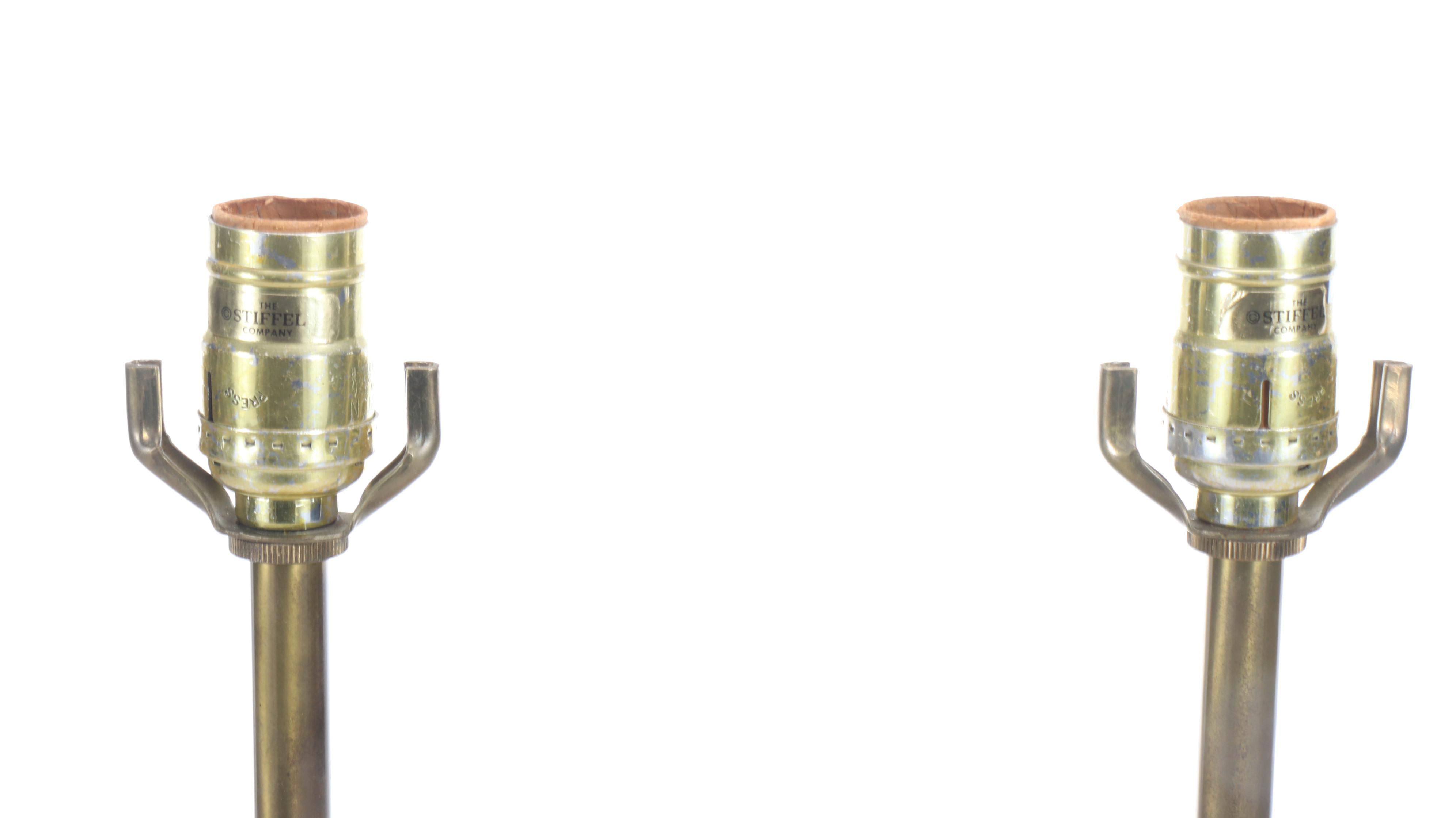 Pair of Hollywood Regency Style Stiffel Brass and Enamel Table Lamps