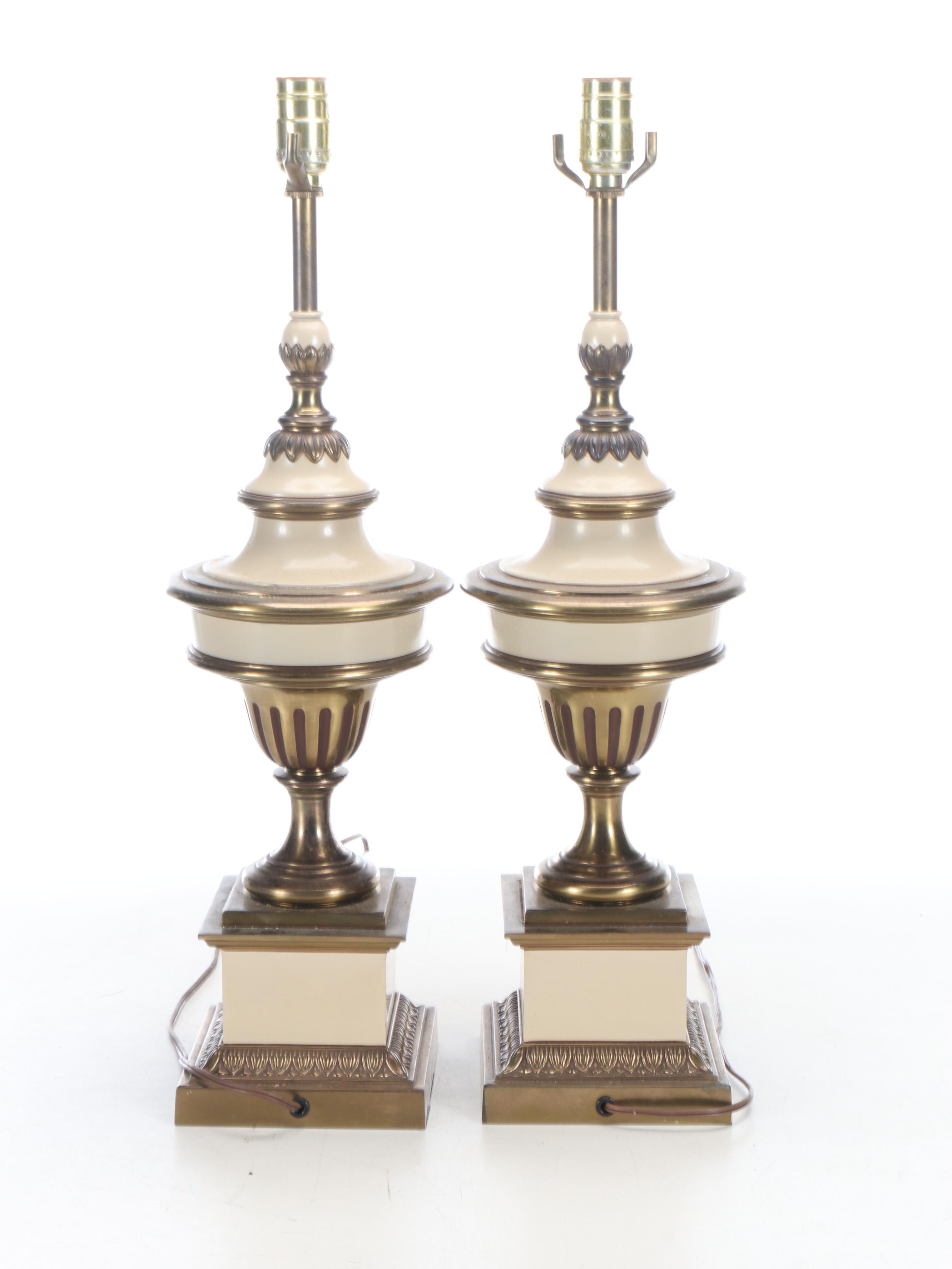 Pair of Hollywood Regency Style Stiffel Brass and Enamel Table Lamps