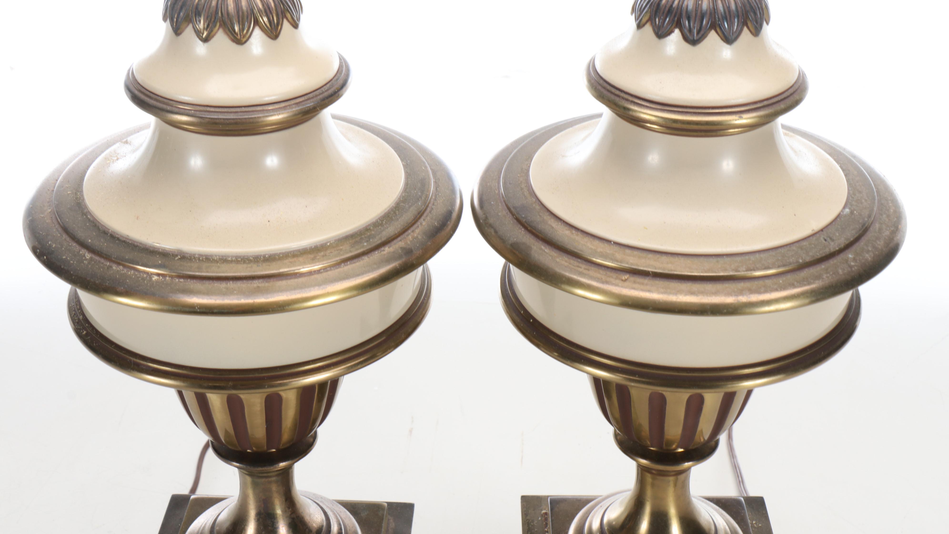 Pair of Hollywood Regency Style Stiffel Brass and Enamel Table Lamps