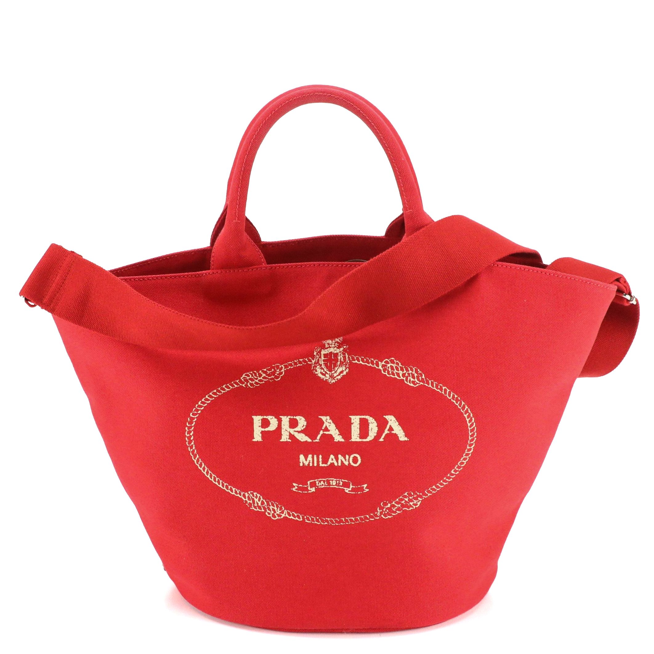 Prada Canapa Logo Two-Way Bucket Tote in Red Canvas