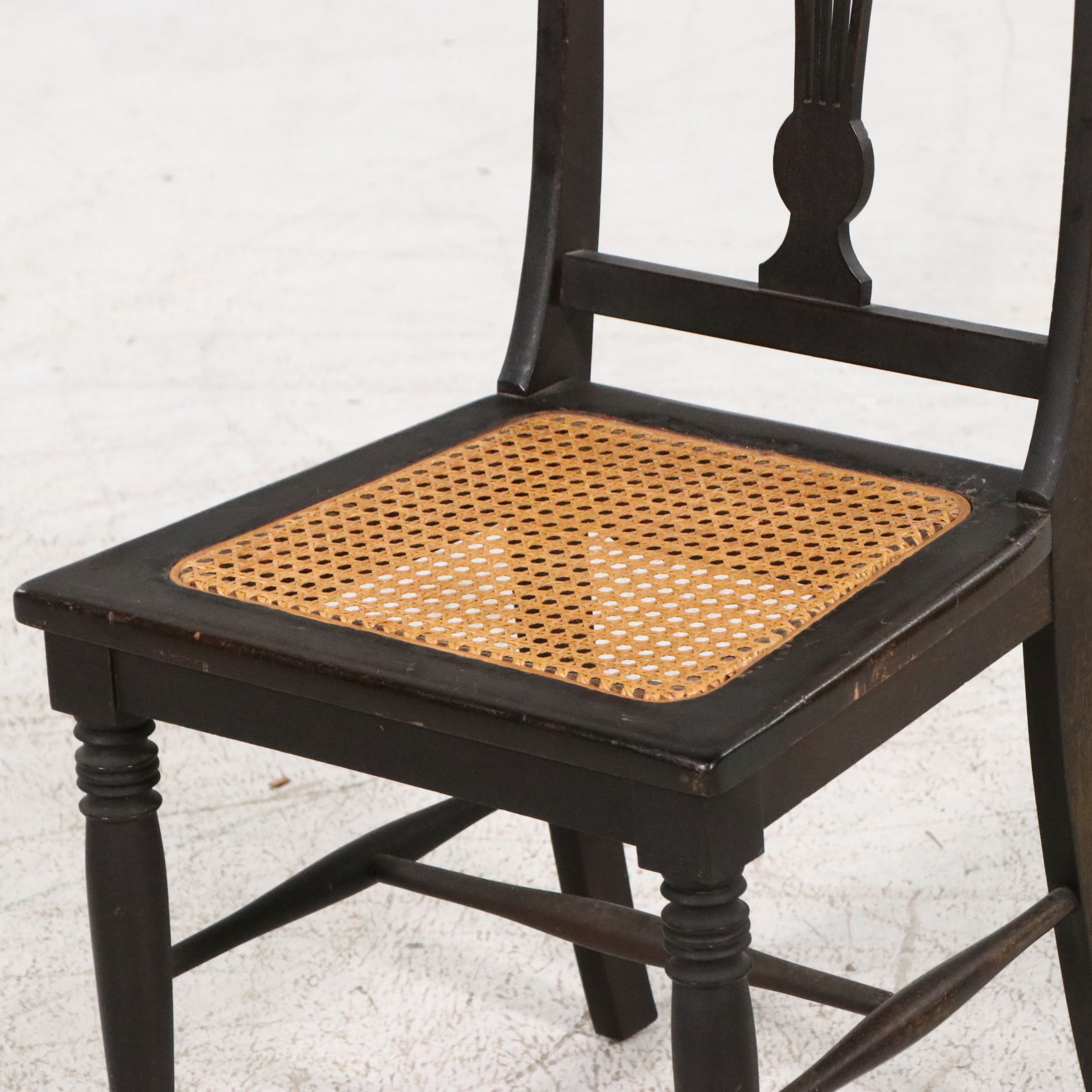 Sheraton Style Black-Painted Wood and Cane Side Chair, 19th Century