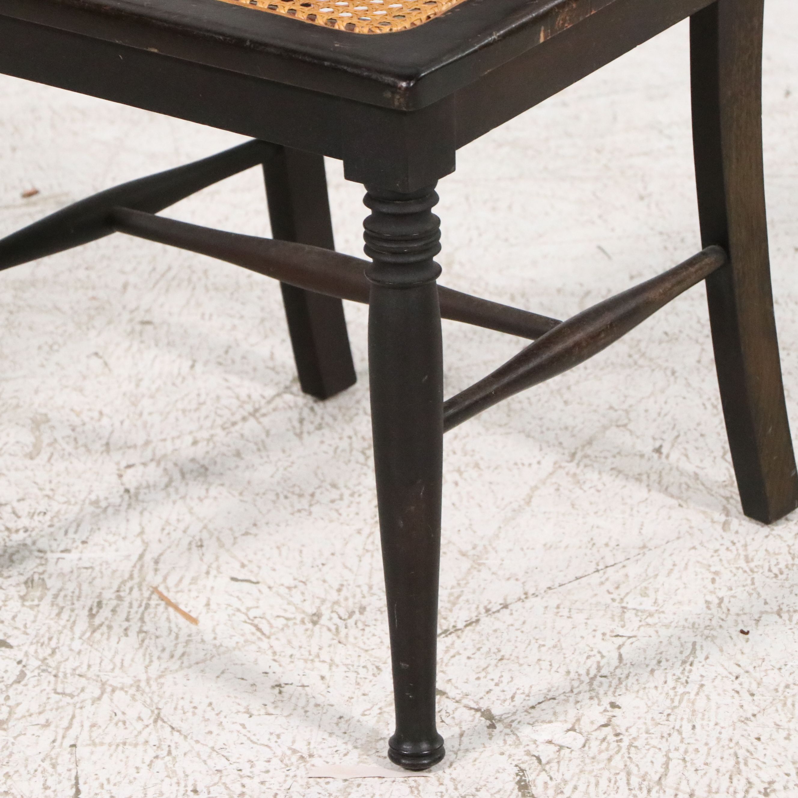 Sheraton Style Black-Painted Wood and Cane Side Chair, 19th Century