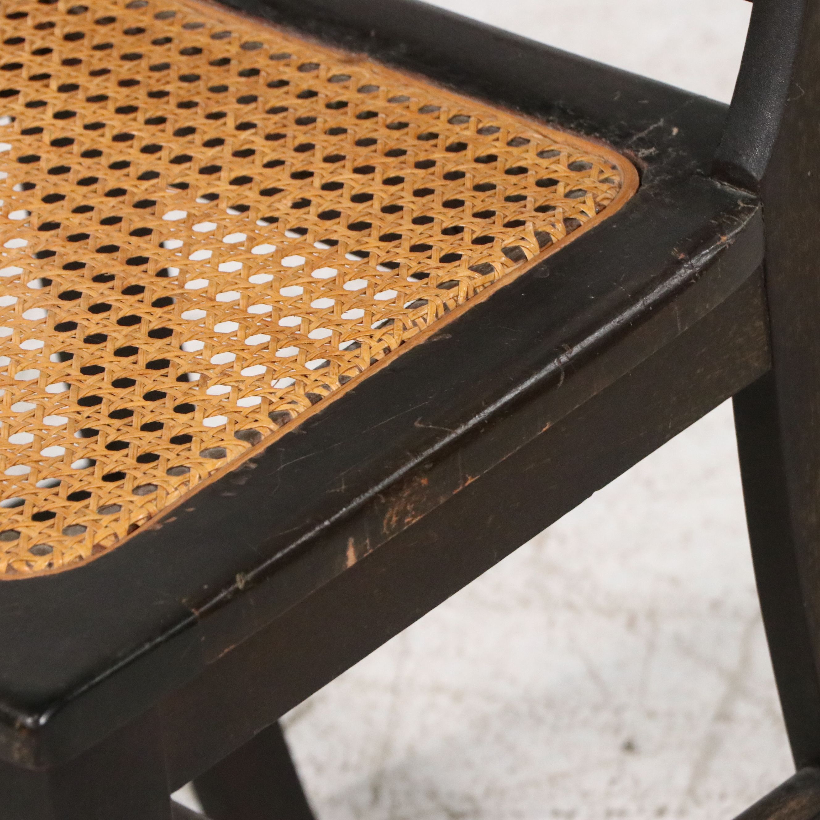 Sheraton Style Black-Painted Wood and Cane Side Chair, 19th Century