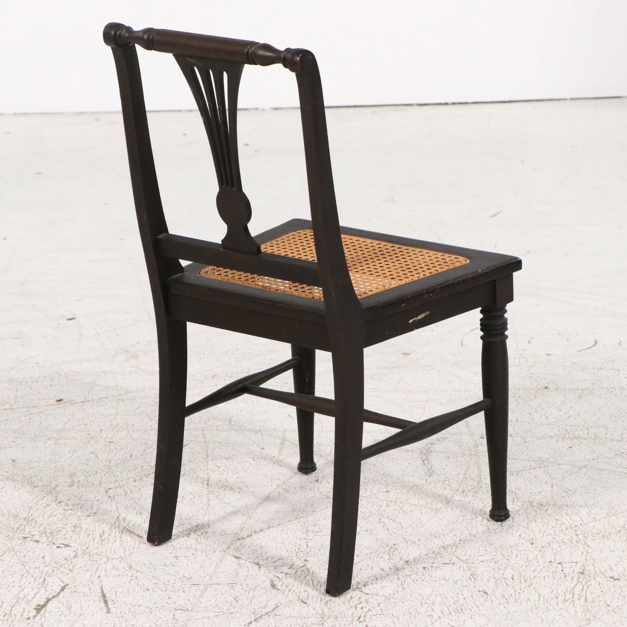 Sheraton Style Black-Painted Wood and Cane Side Chair, 19th Century