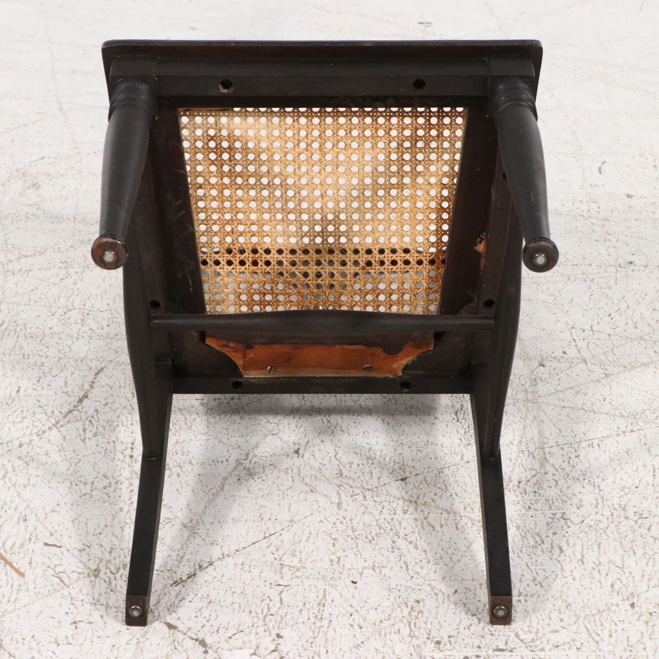 Sheraton Style Black-Painted Wood and Cane Side Chair, 19th Century