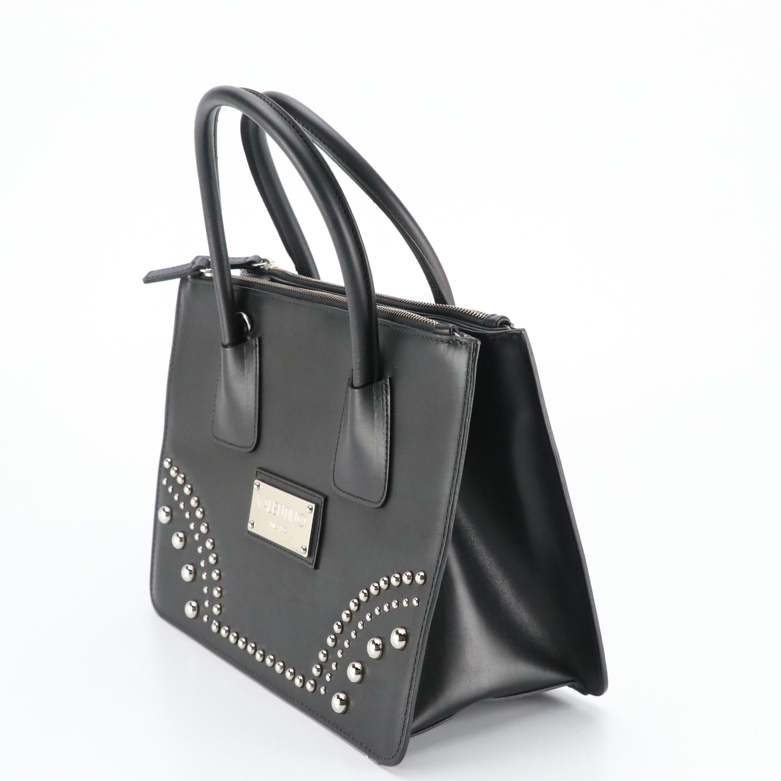 Mario Valentino Top Handle Bag in Black Studded Calfskin Leather