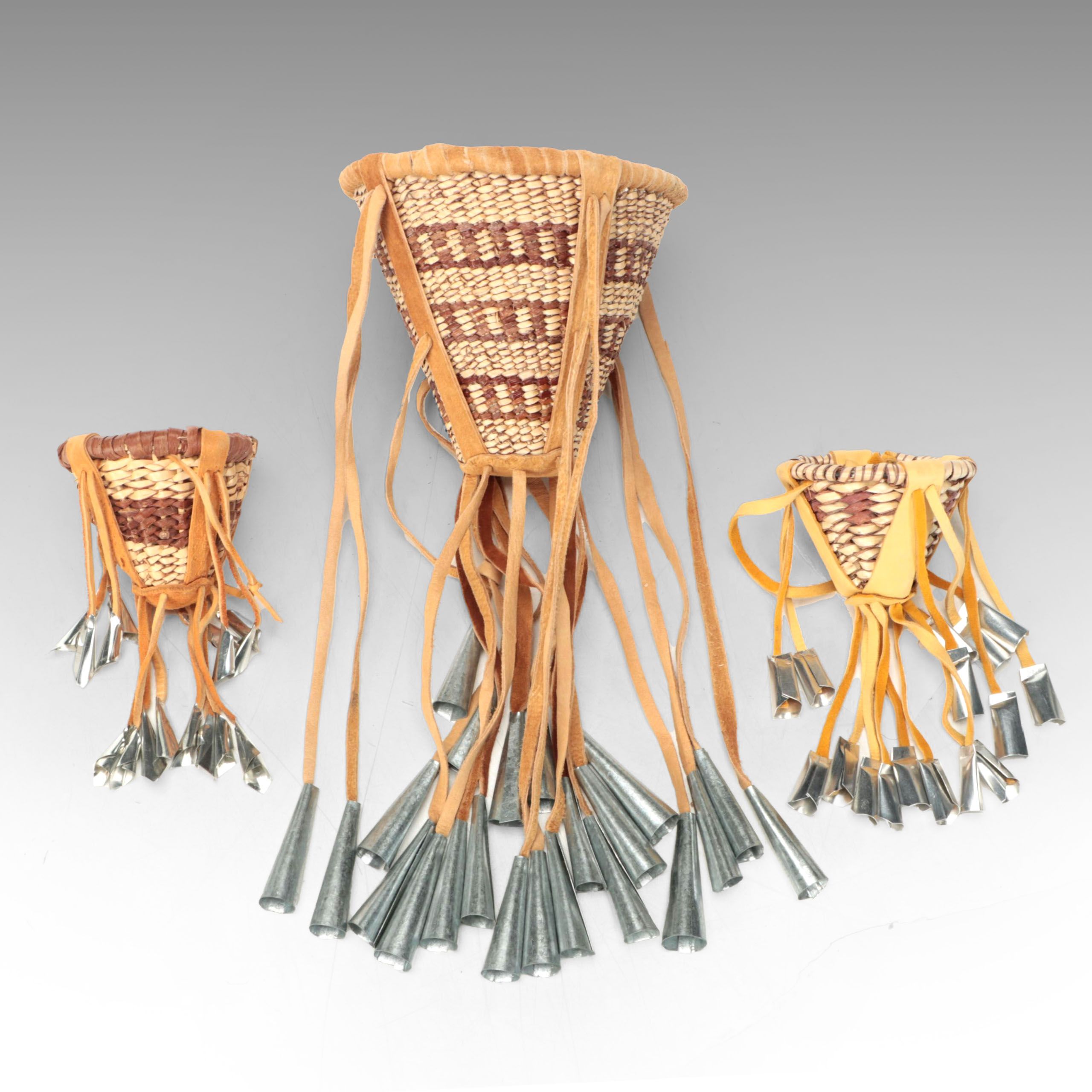 Velveeta Velaride and Other Apache Willow and Buckskin Miniature Burden Baskets