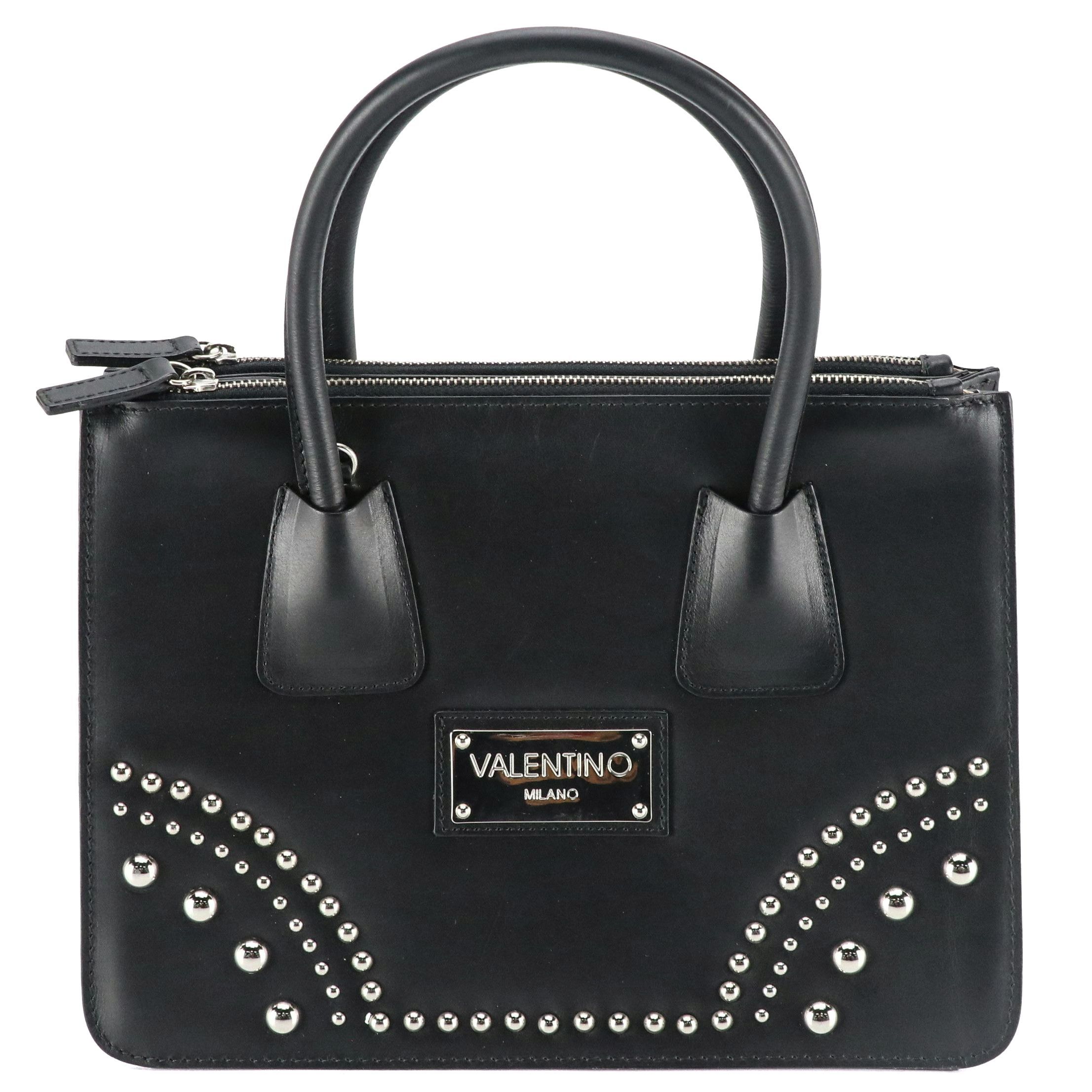 Mario Valentino Top Handle Bag in Black Studded Calfskin Leather