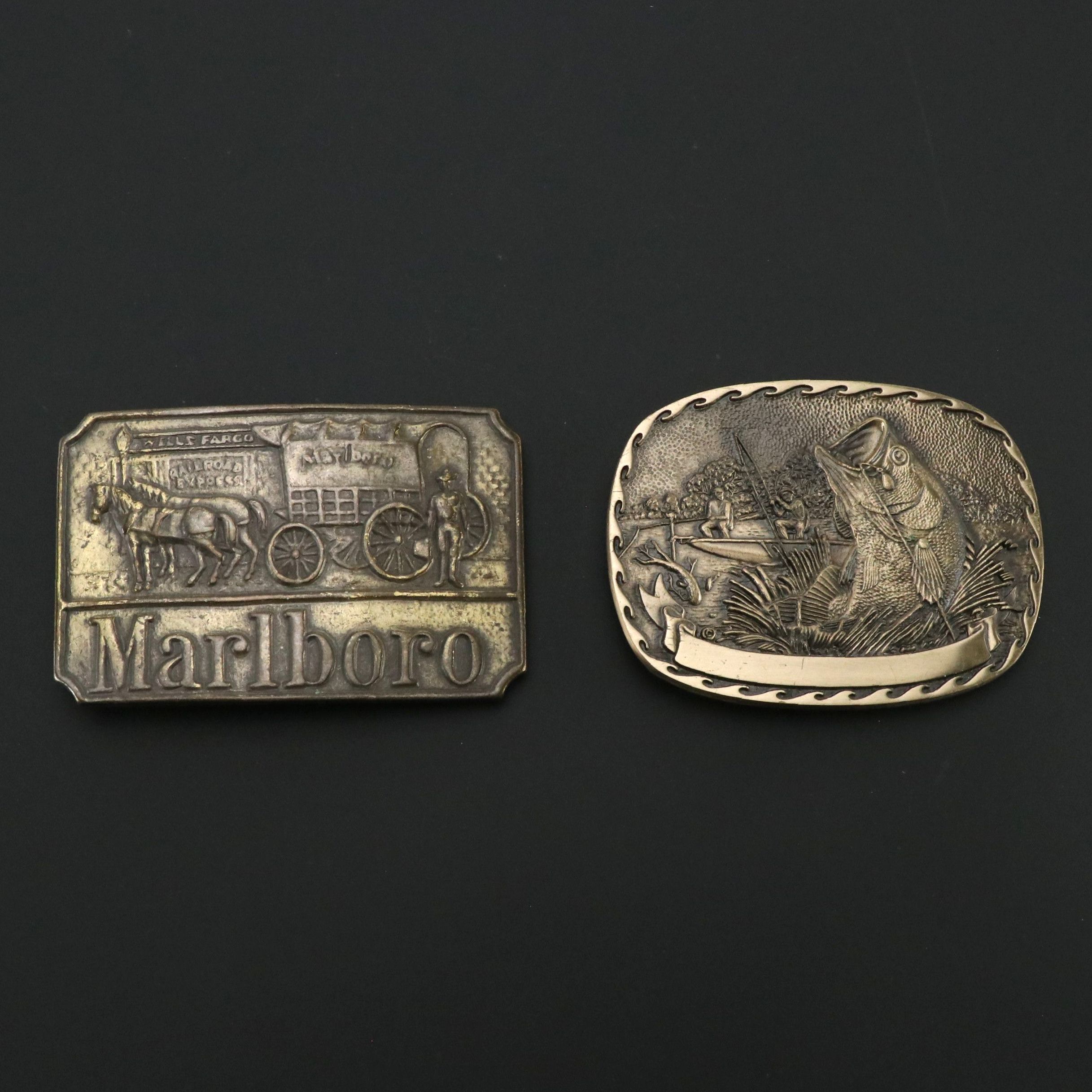 Bass Fish Brass Trophy Buckle and Other "Marlboro" Western Belt Buckle