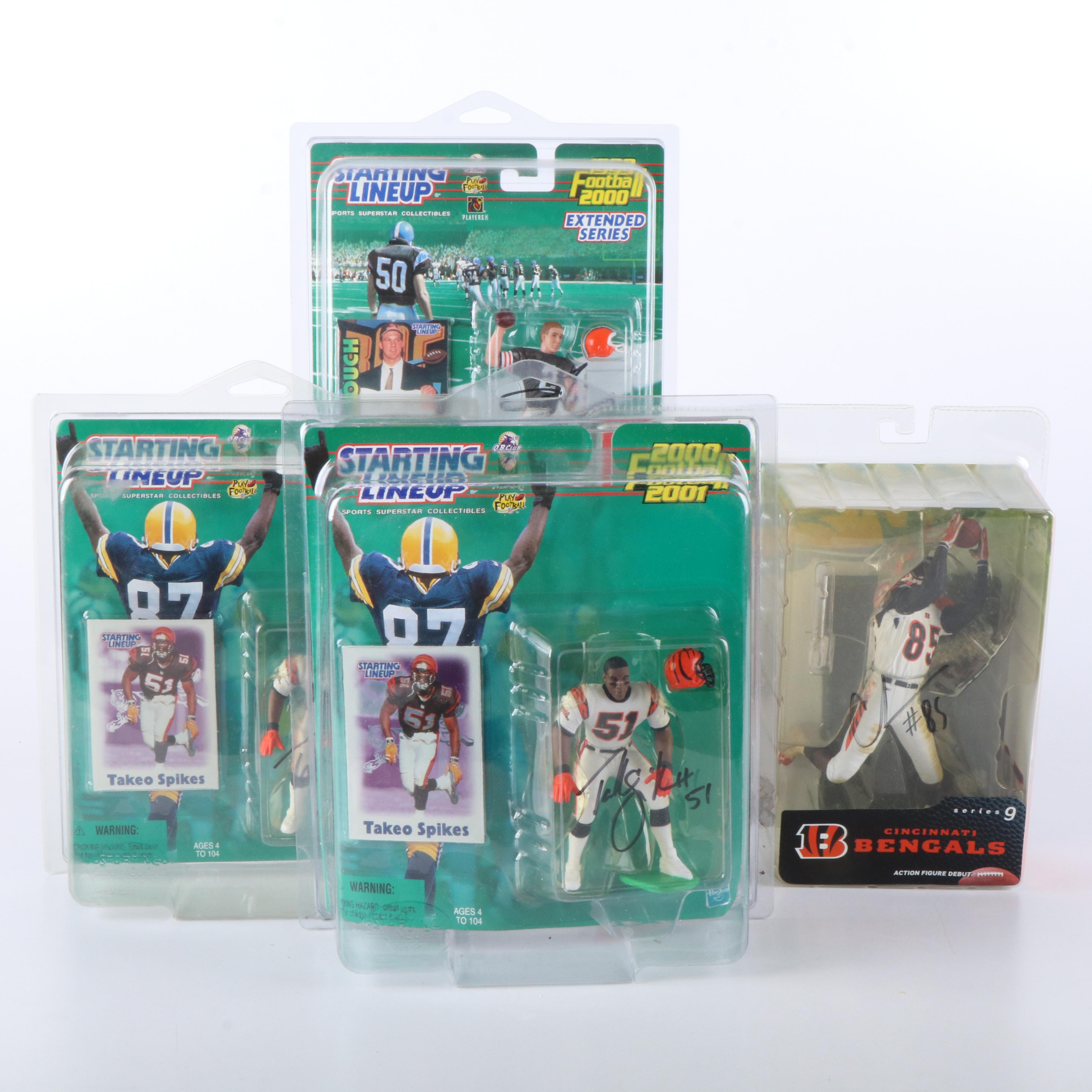 Takeo Spikes, Chad Johnson, and Tim Couch Signed Sealed Action Figures