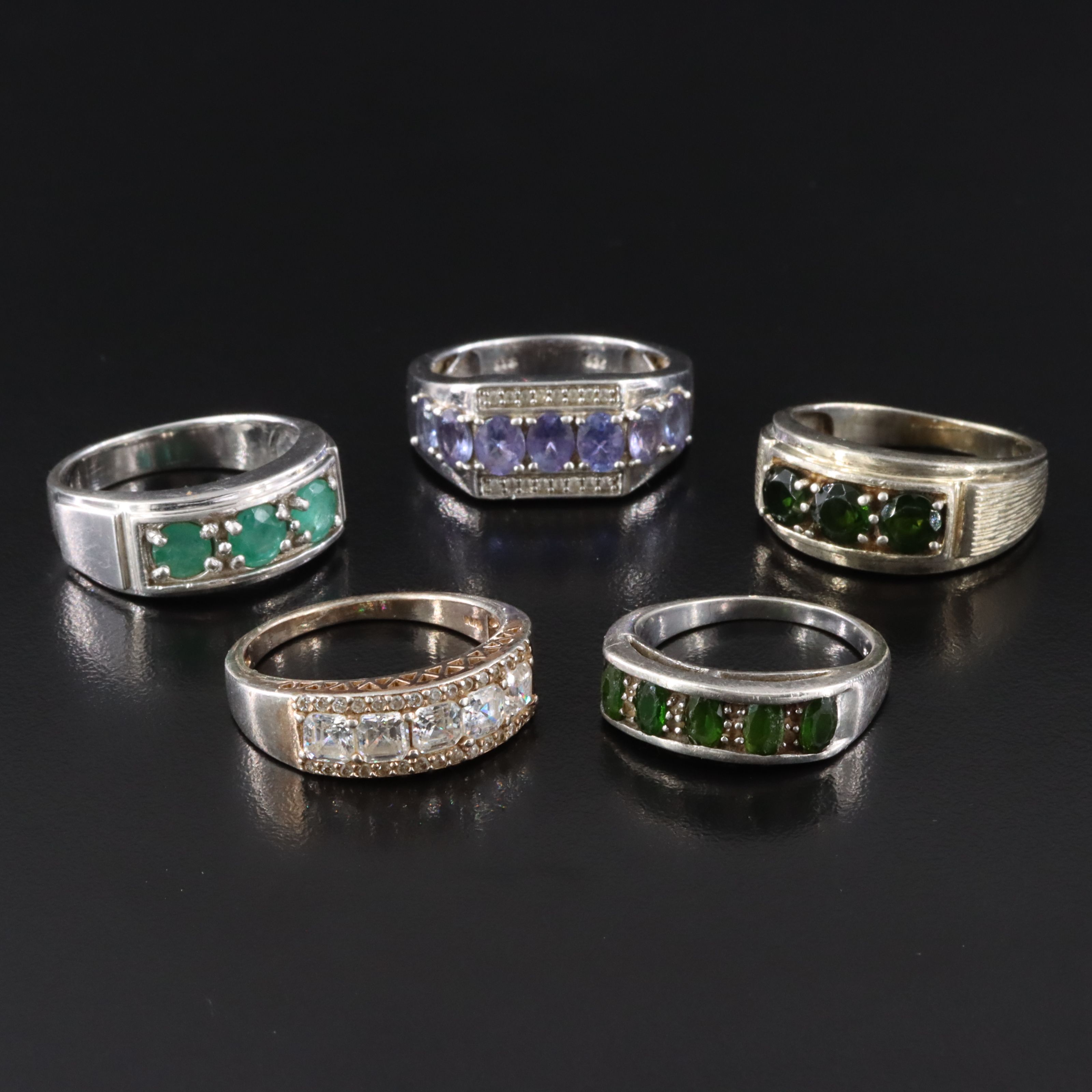 Sterling Ring Collection Featuring Emerald, CZ and Diopside