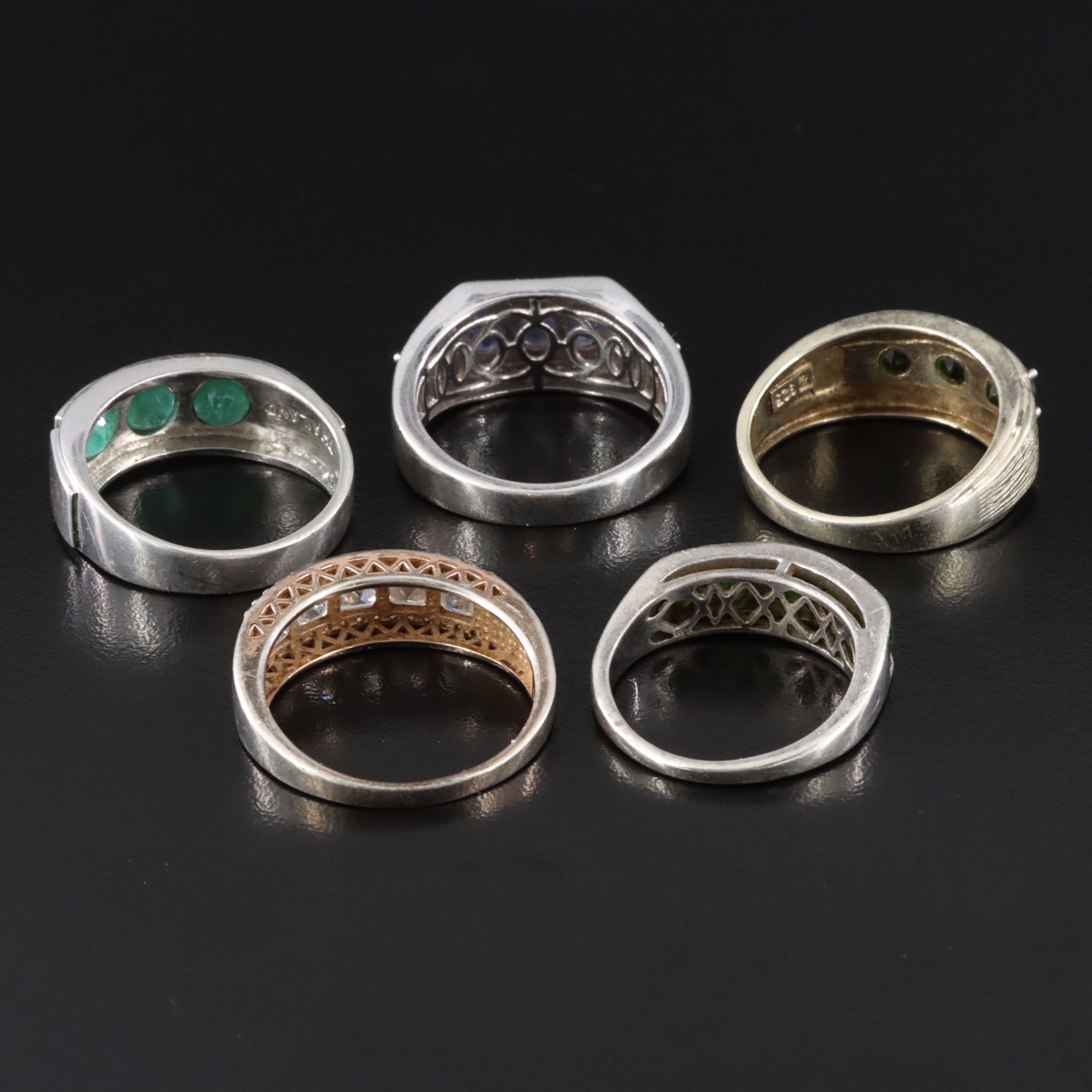 Sterling Ring Collection Featuring Emerald, CZ and Diopside