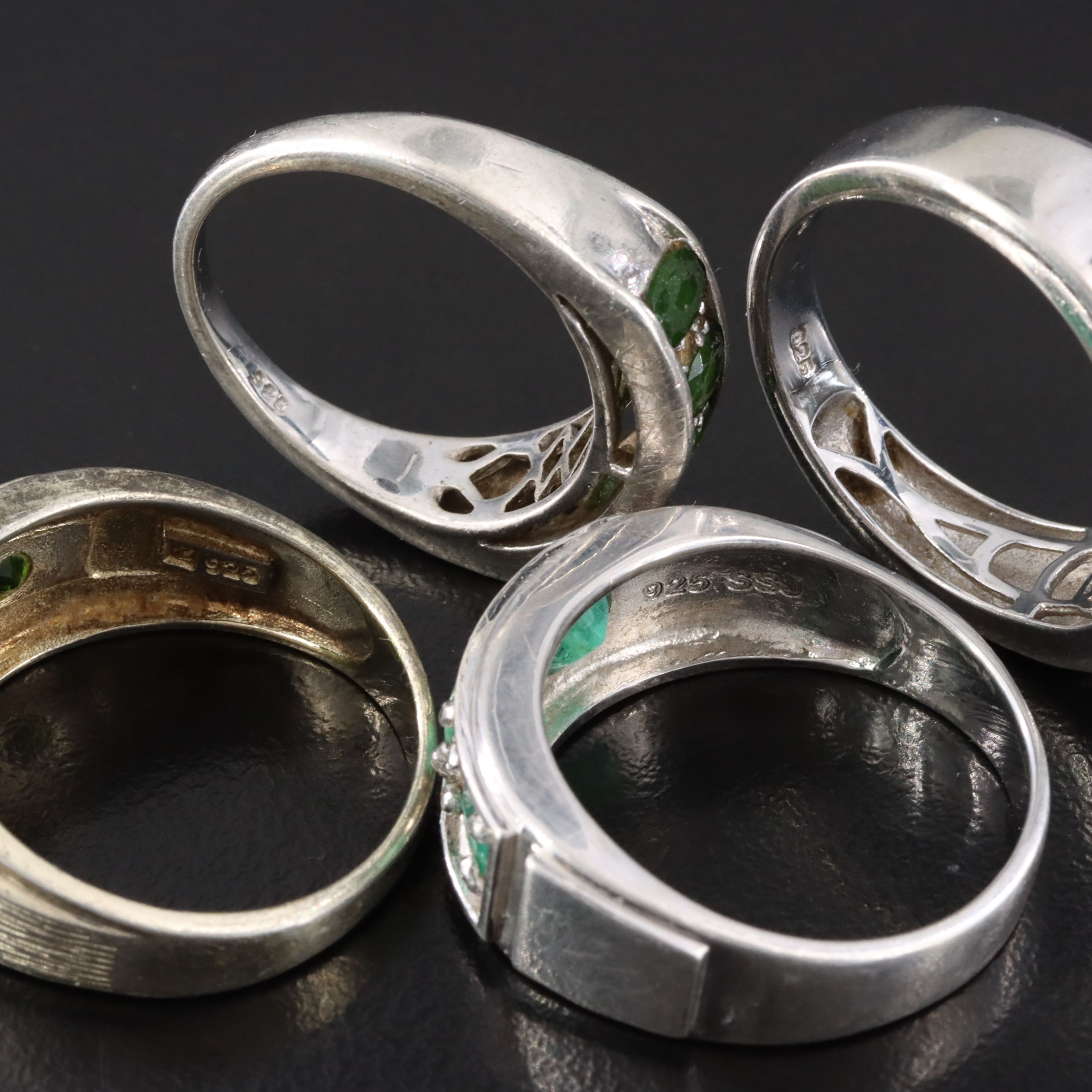 Sterling Ring Collection Featuring Emerald, CZ and Diopside