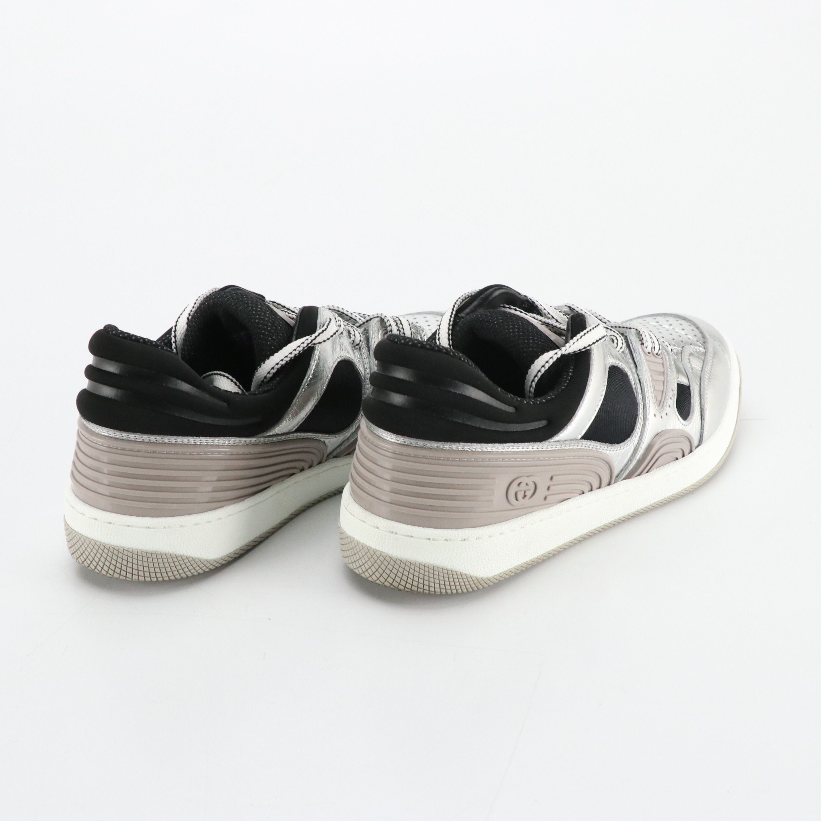 Gucci Basket Low Sneakers 725905 in Silver/Black/White with Box