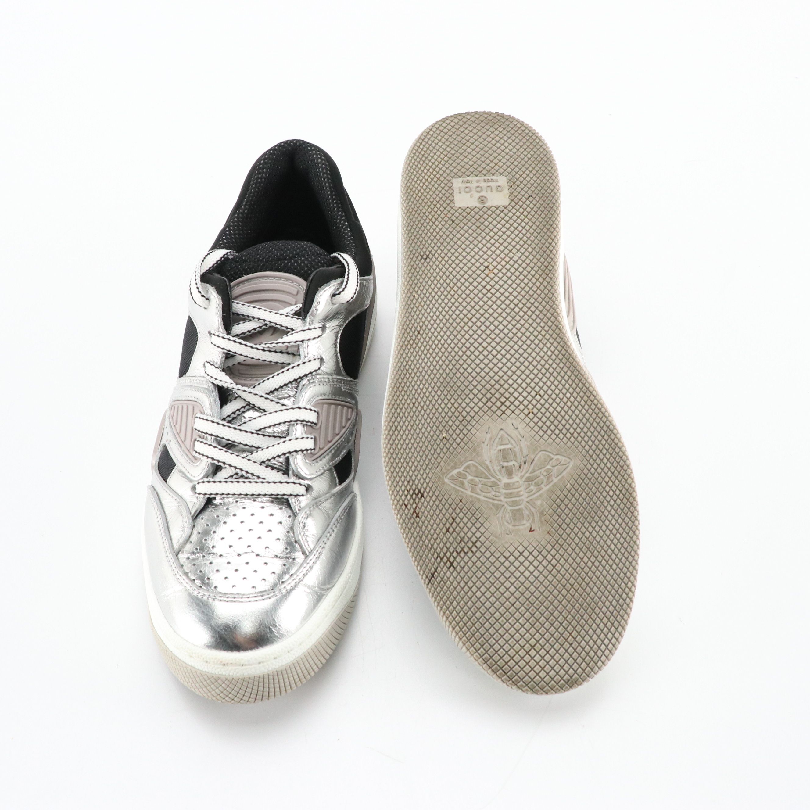 Gucci Basket Low Sneakers 725905 in Silver/Black/White with Box