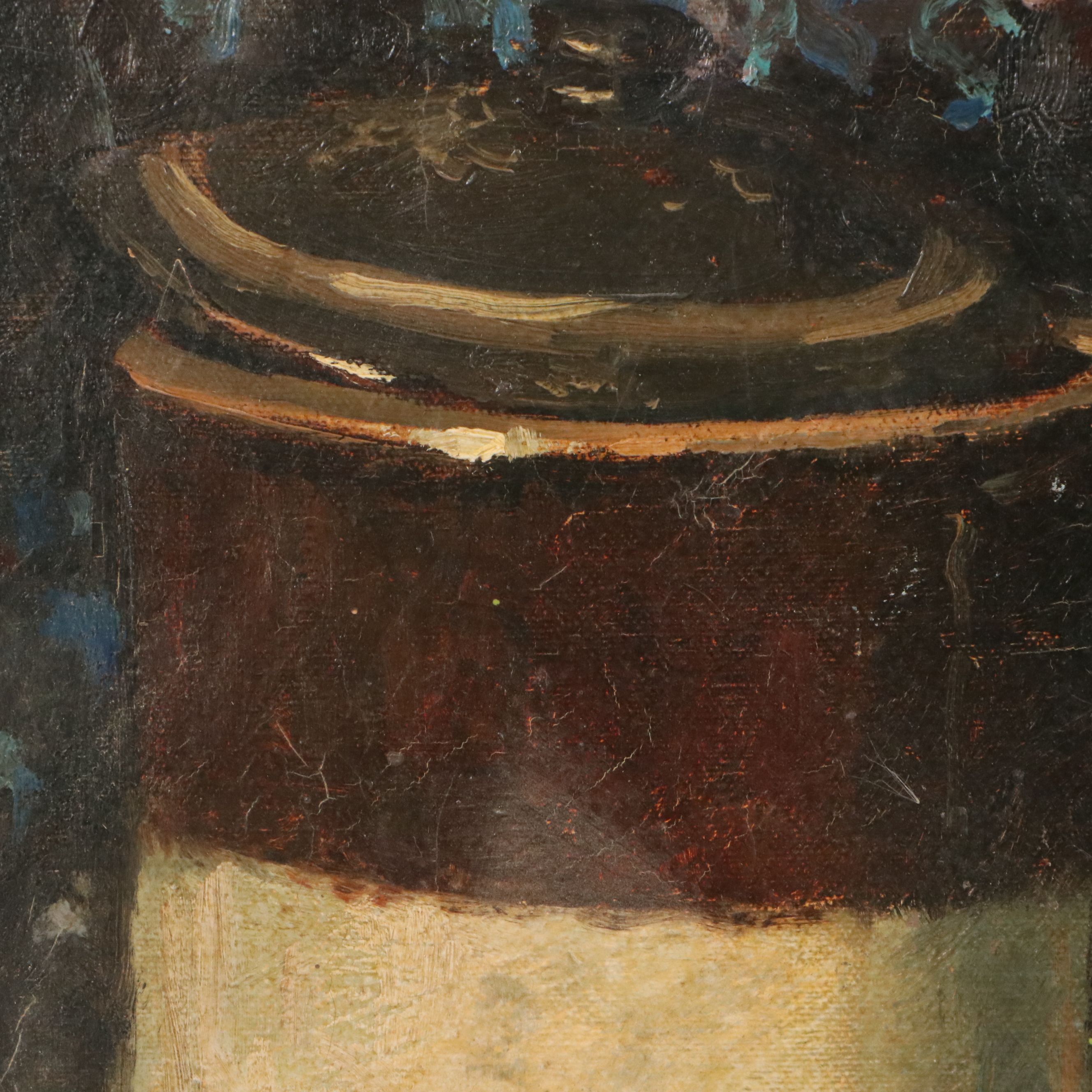 Bernard Lennon Oil Painting "Bean Pot, Pitcher and Bowl of Fruit," 1961