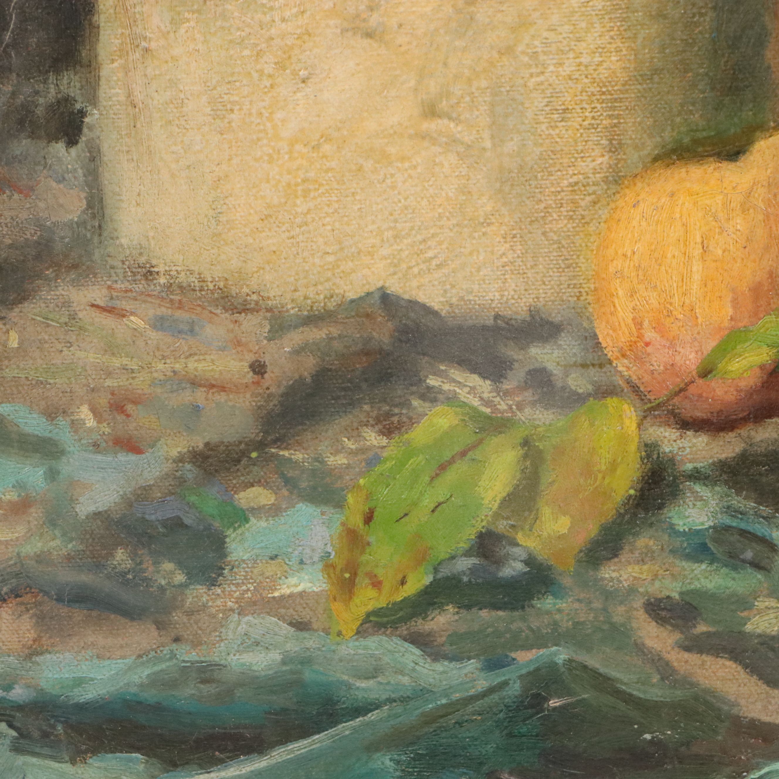 Bernard Lennon Oil Painting "Bean Pot, Pitcher and Bowl of Fruit," 1961