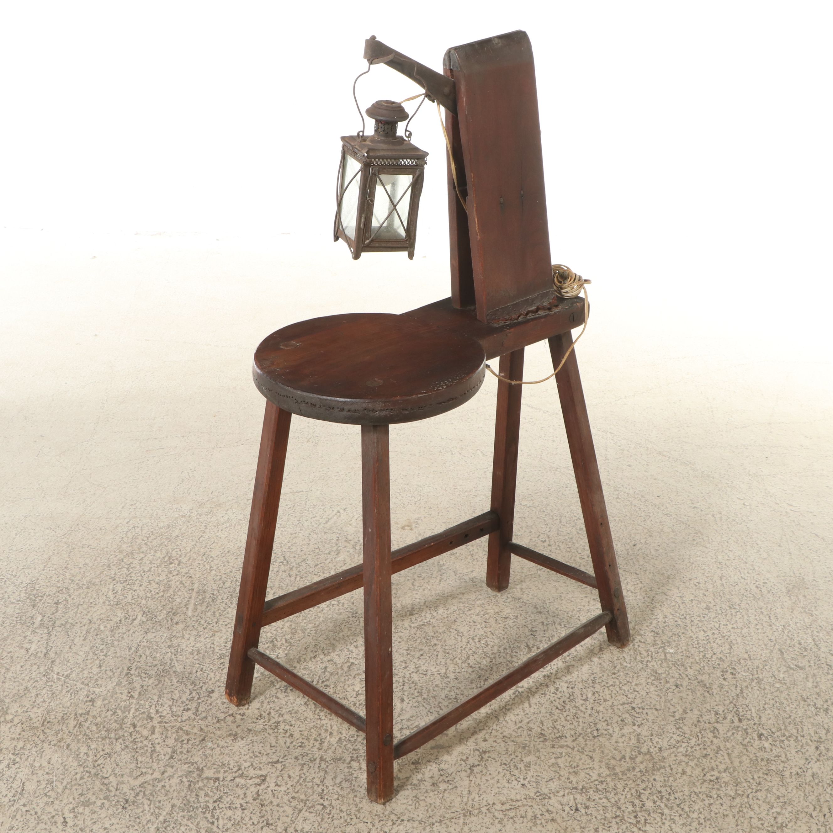 Primitive Style Wooden Stitching Horse Converted to Side Table with Lamp