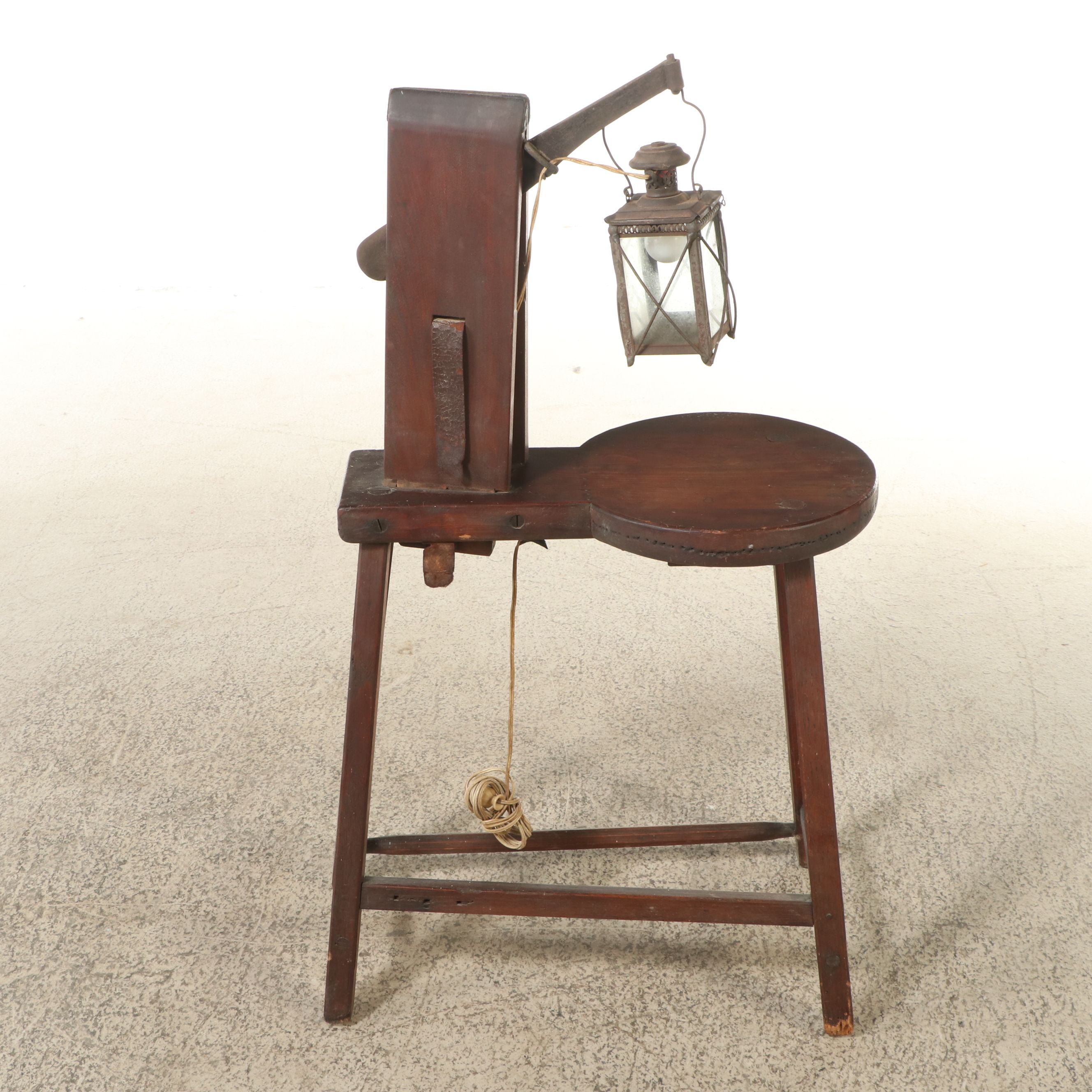 Primitive Style Wooden Stitching Horse Converted to Side Table with Lamp