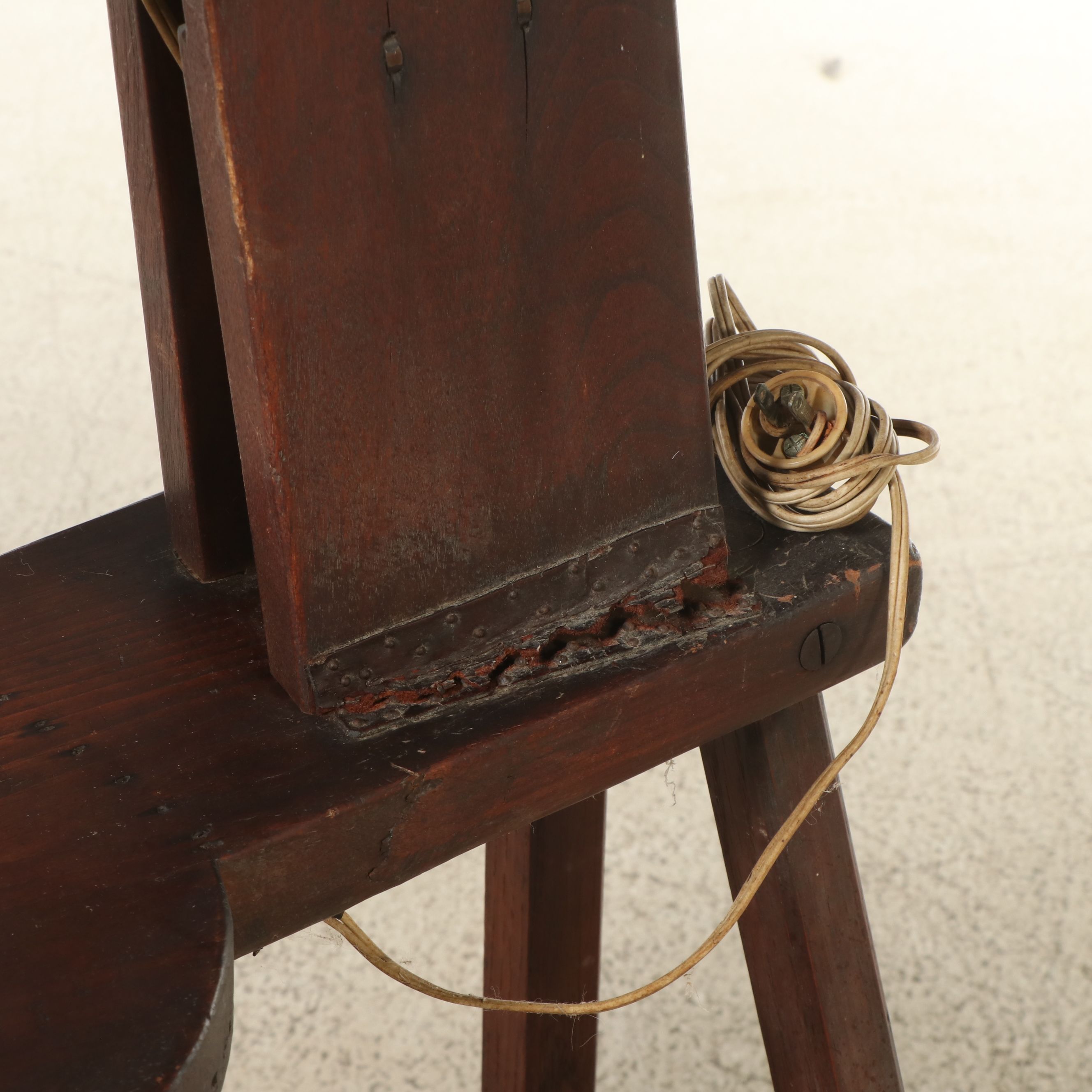 Primitive Style Wooden Stitching Horse Converted to Side Table with Lamp